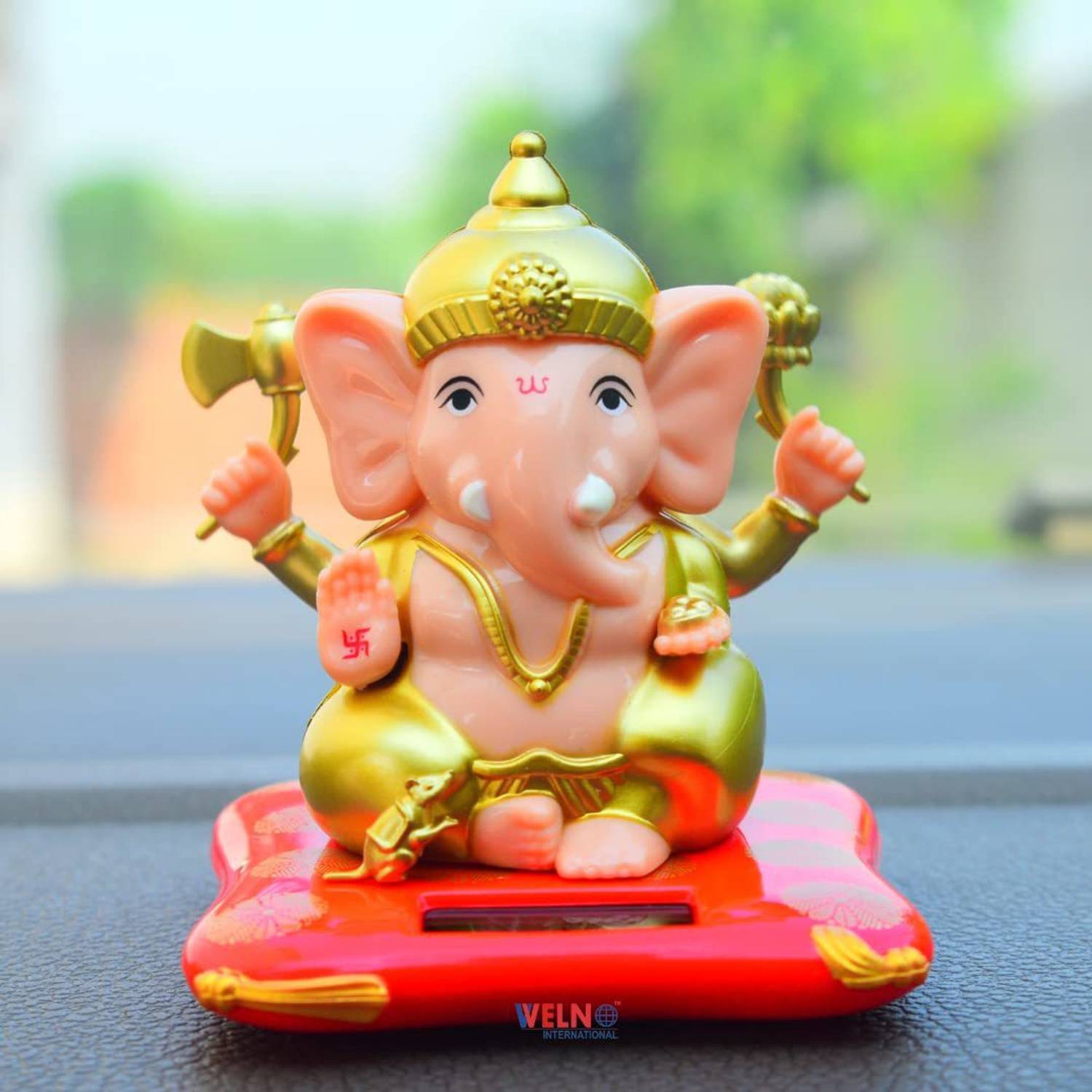 GEPRONIX Solar Ganesha for Car Dasboard, Home and Office Decorative Showpiece - 12 cm