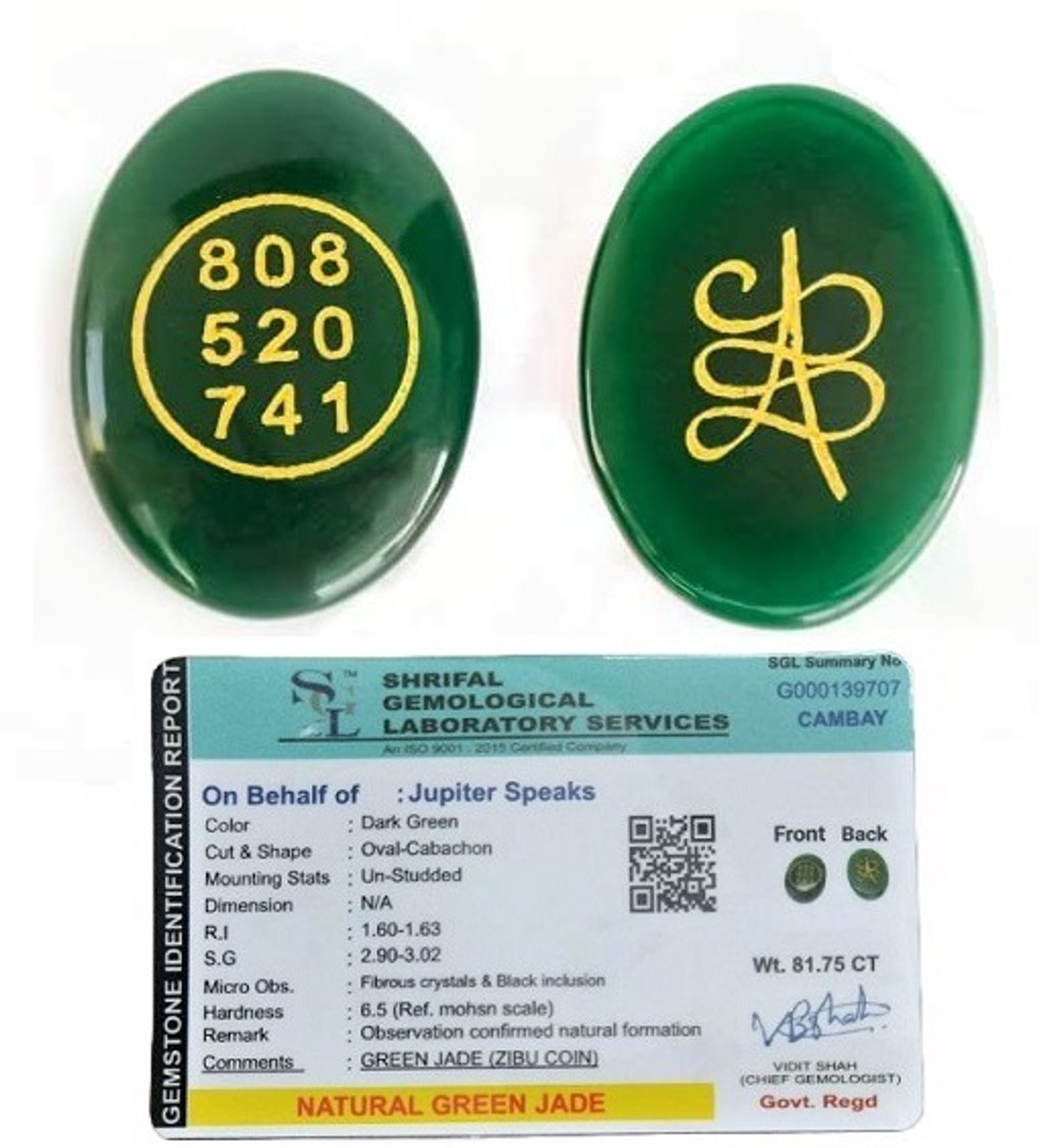 Image of jupiter speaks Green Jade Zibu Symbols Coin With Lab Certificate to Attract Money and Wealth Decorative Showpiece - 4 cm