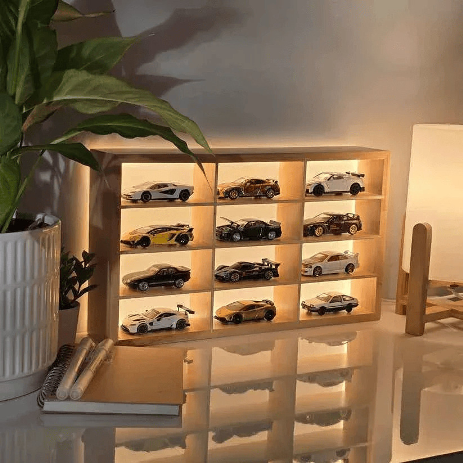 Image of Fancy Things Wooden Diecast Car Organizer 12 Slot - Hot Wheels Display Case Storage Rack Wooden Wall Shelf