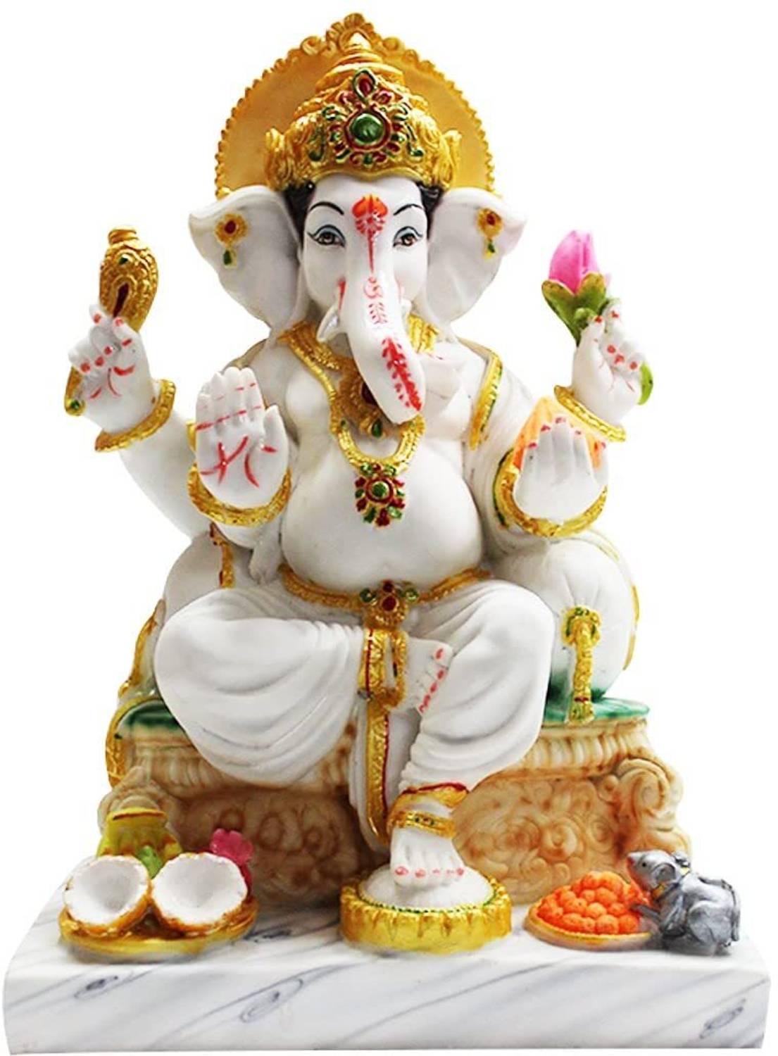 HUBZONES Marble Dust Lord Ganesha Idol Ganpati God Ganesh Home Décor Statue Spiritual Decorative Showpiece  -  33 cm