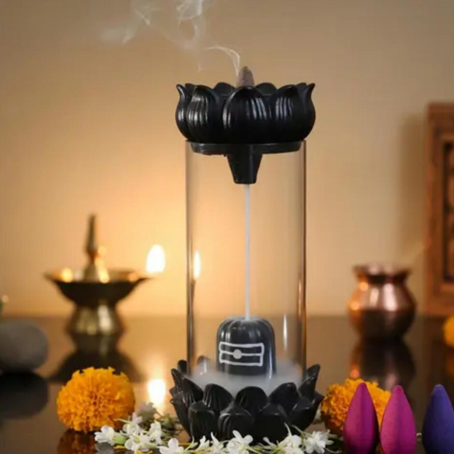 Image of AVsivm Lord Shiva Smoke Shivling Fountain With 10 coines /Dhoop Free Decorative Showpiece - 20 cm