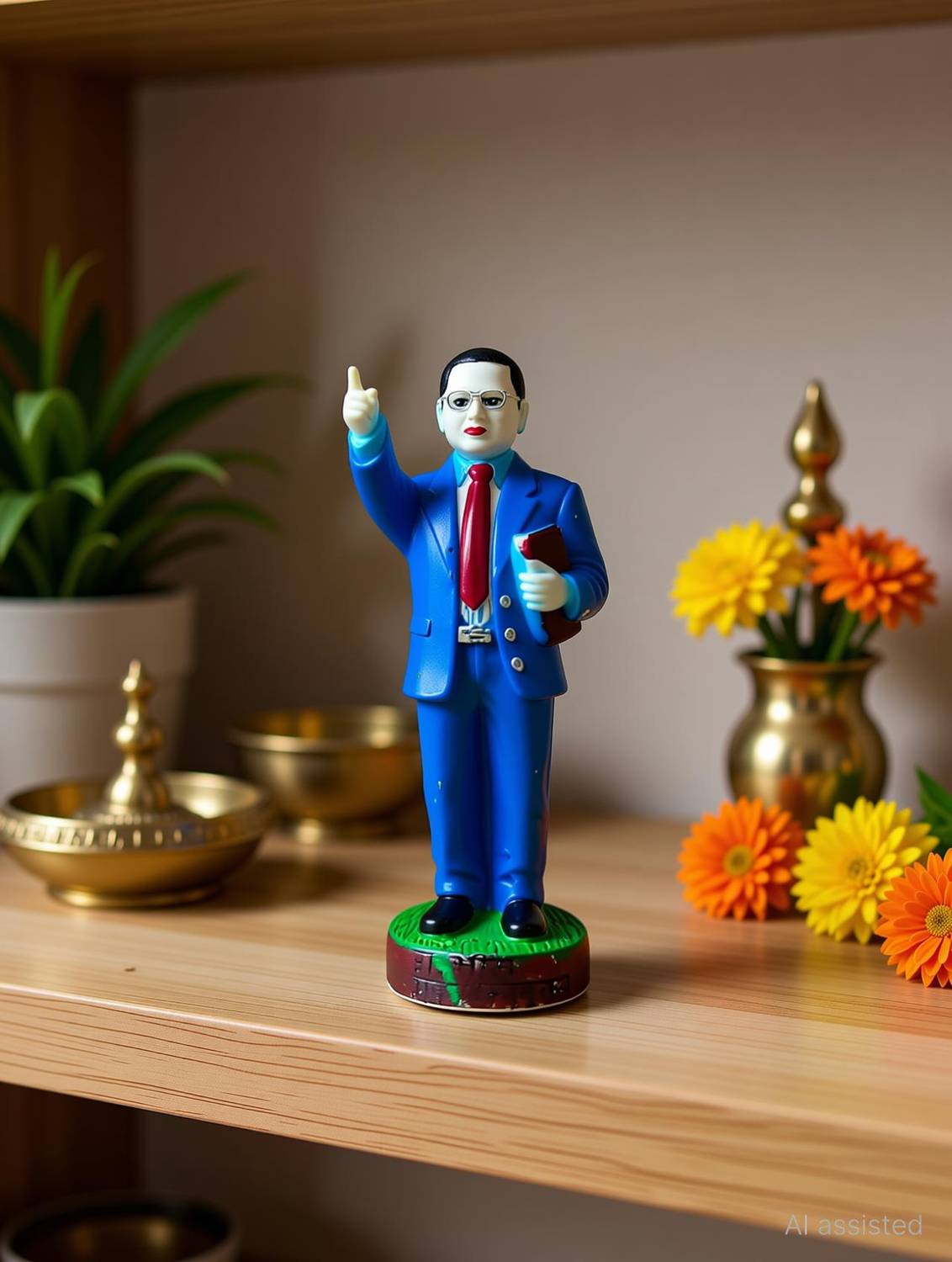 ATUT Dr. BR Ambedkar Statue, idol in Medium size, in Blue colour, Made of PVC, Rubber Decorative Showpiece - 17 cm
