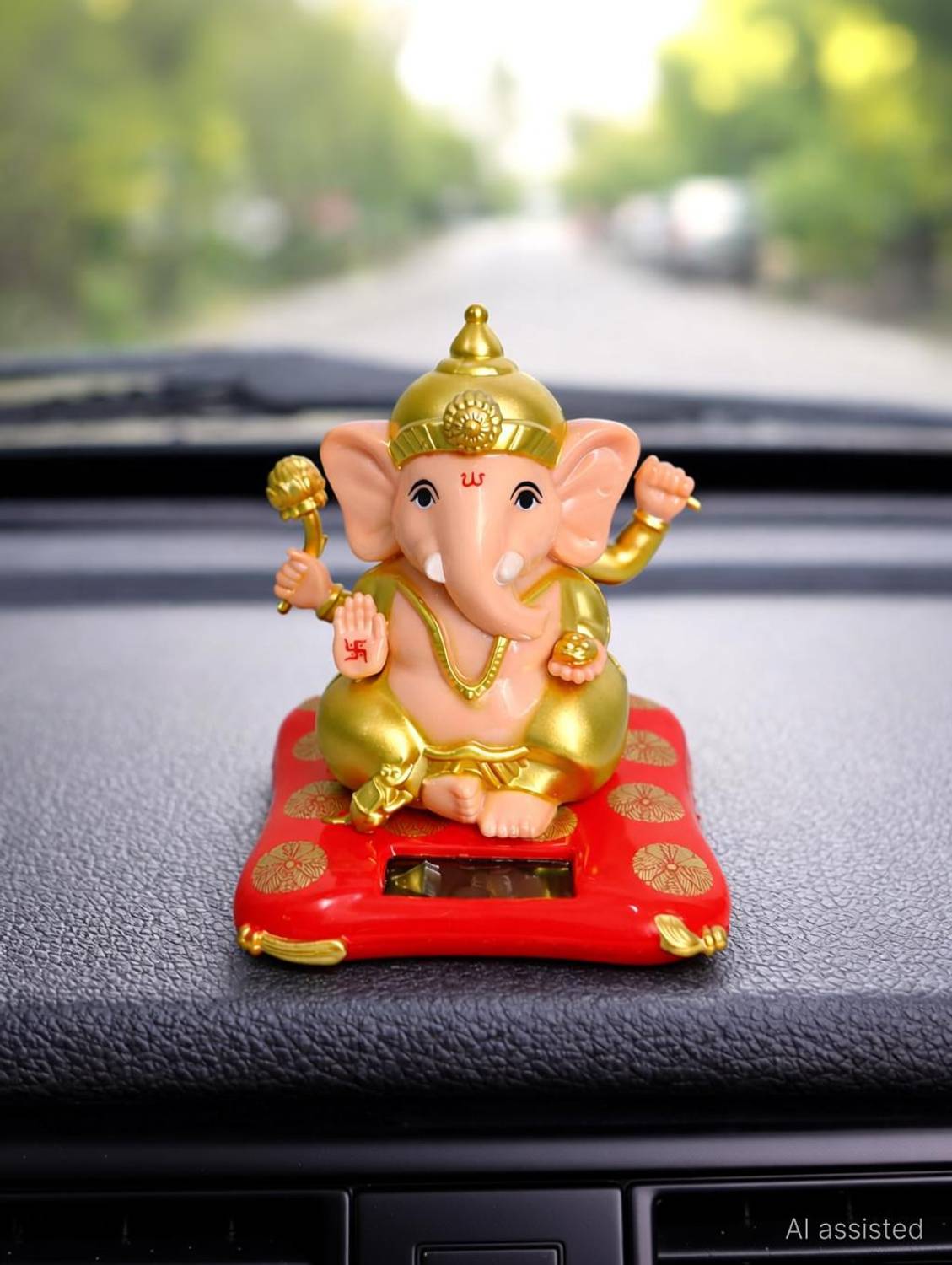 New trendworld Lord Ganesha Car Dashboard Idol Solar Powered Decorative Showpiece Decorative Showpiece - 8 cm