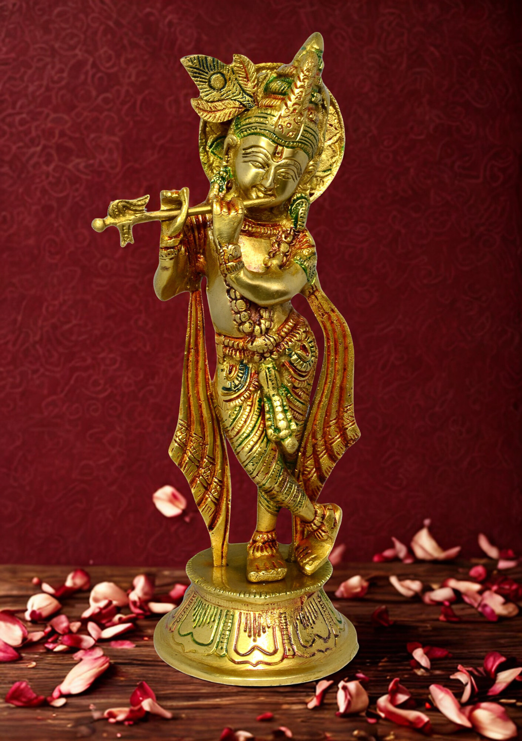 Image of Craftcart Krishna Brass Idol Statue | Pure Brass | premium Quality | w: 1.4 Kg | Decorative Showpiece - 25 cm