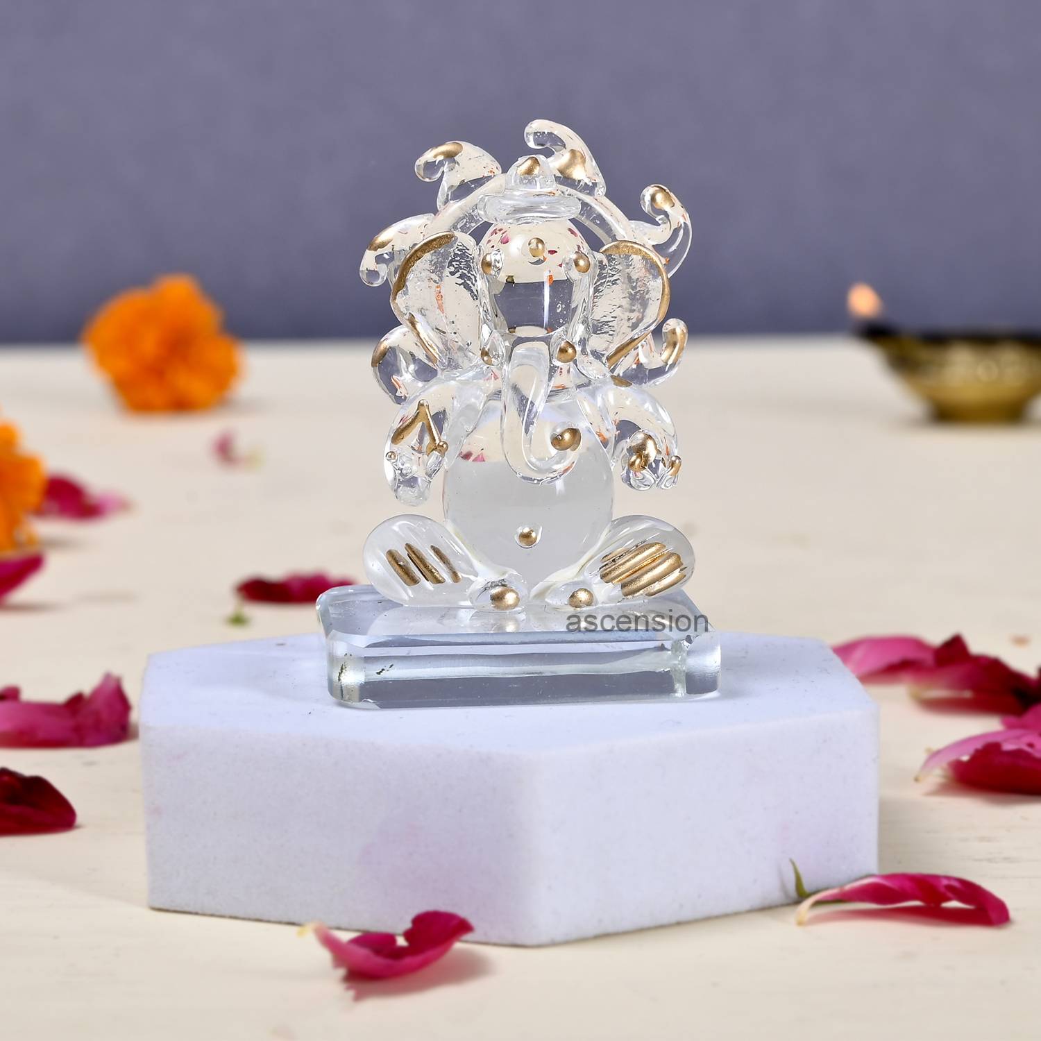 Ascension Ganesh Idol for Car Dashboard Ganesh Ji Statue for Gifts(Random Color) Decorative Showpiece  -  6.5 cm
