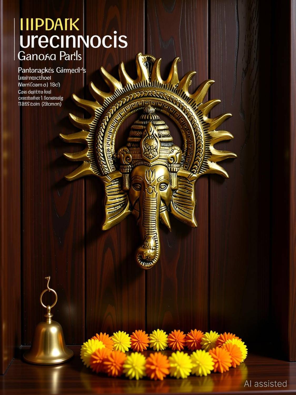 uniquepacks Ganesha Wall Hanging With Sun Chakra Ganesh Ji Idol Golden Ganpati Statue Decorative Showpiece - 22 cm