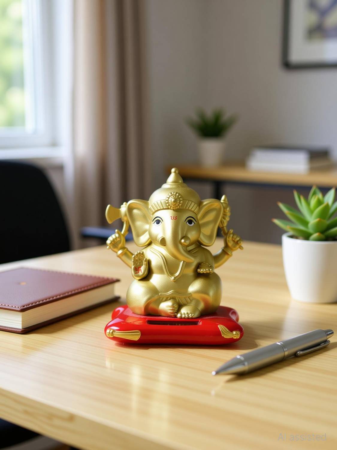 Shubhanjali Solar Ganesh for Home Decor Items Car Dashboard Gifts Study Table Office 4 Inch Decorative Showpiece  -  12 cm