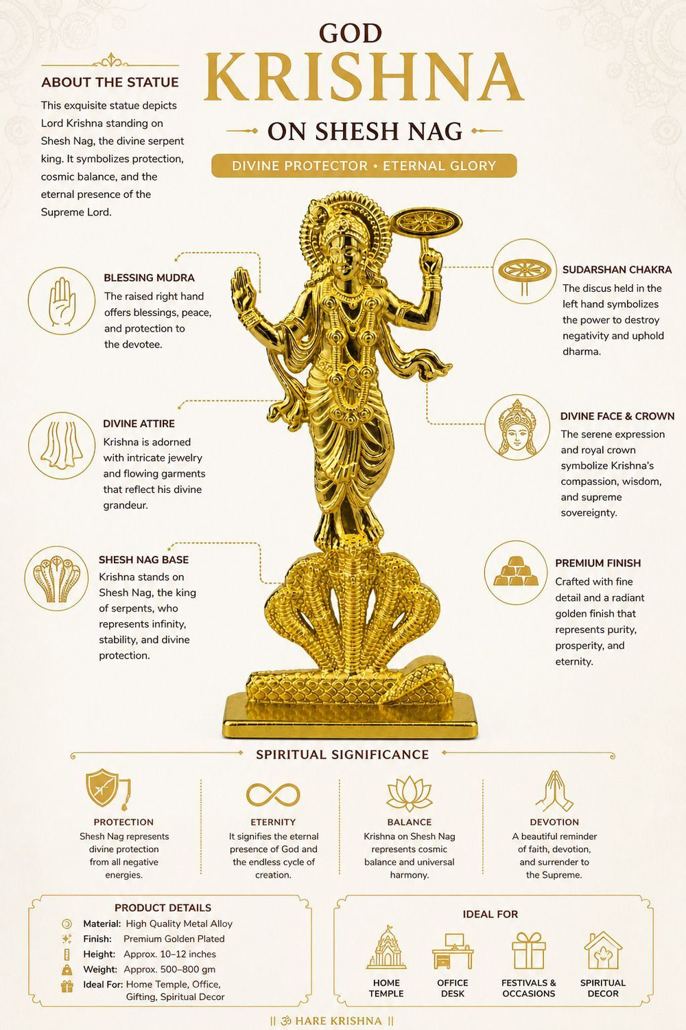 Image of P. R. PRINTS Golden Lord Vishnu Idol with Sheshnag for Car Dashboard, Home Temple & Office Decorative Showpiece - 10 cm