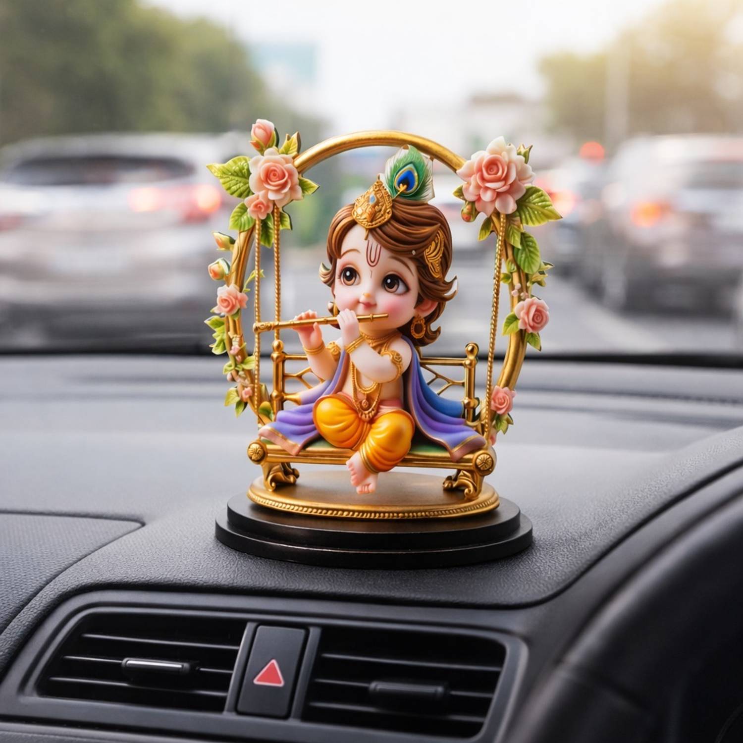 Adiguru Wooden MDF Jhula Krishna Idol for Home, Office & Car Decor Decorative Showpiece - 10 cm