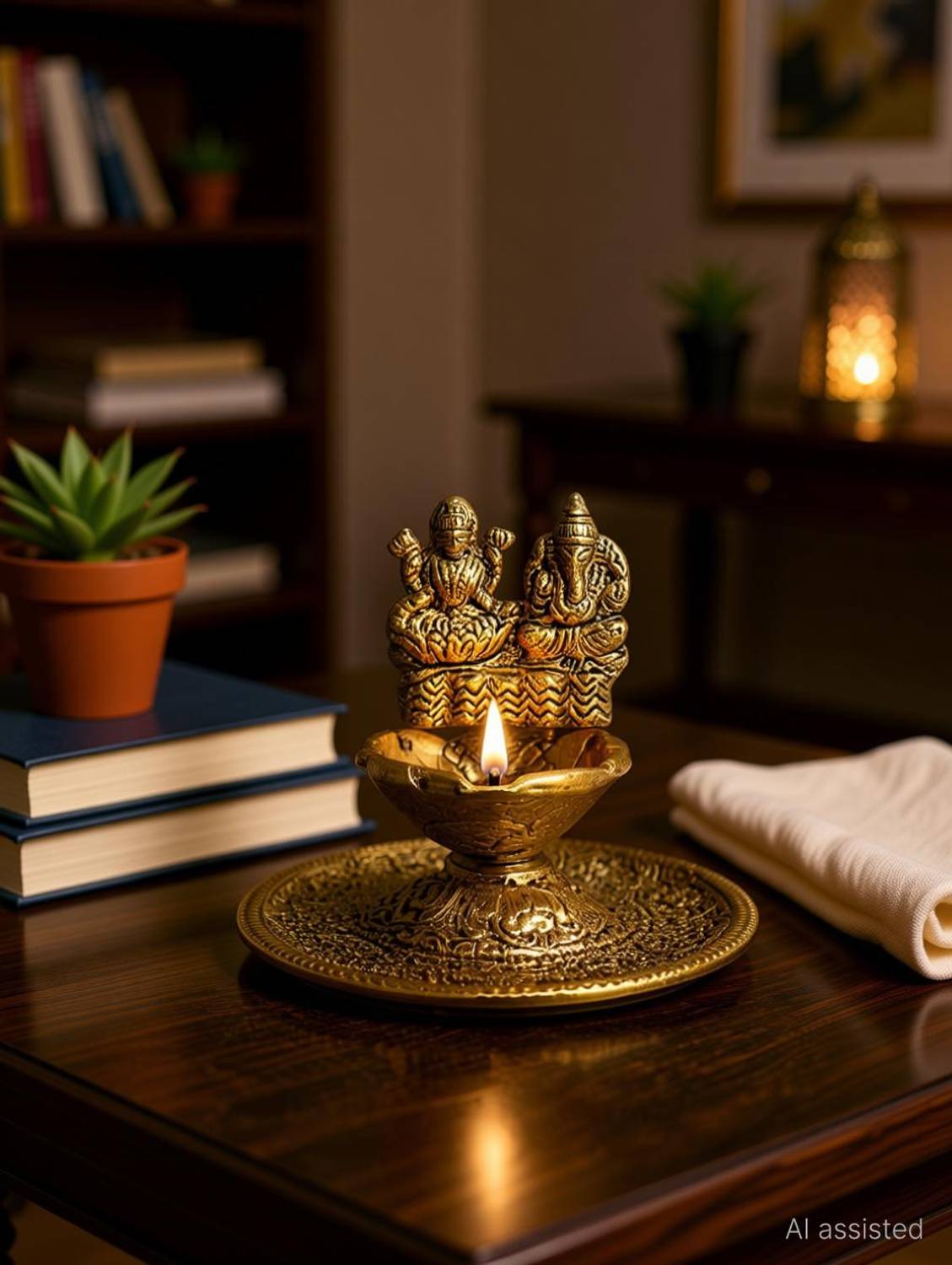 BOSCO Handicrafted Lakshmi Ganesh Tea Light Holder For Home Temple Decorative Item Decorative Showpiece - 7 cm