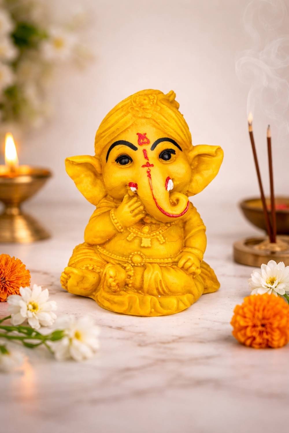 TrendTok Yellow Lord Ganesha Idol for Home & Office | Ganpati Murti for Pooja & Gift Decorative Showpiece - 10 cm