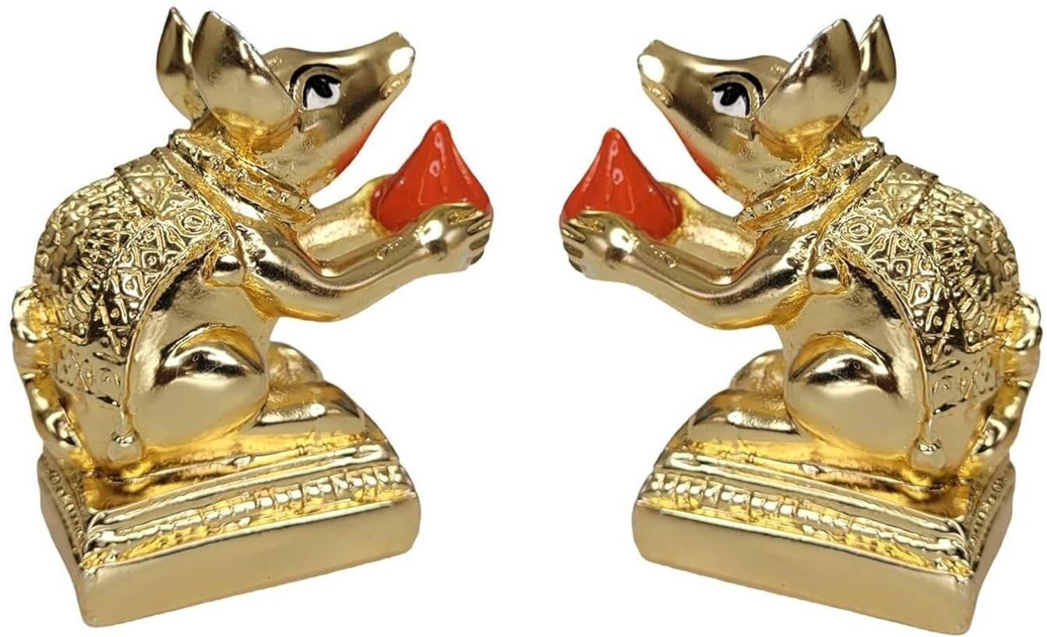 Arnavira Gold Plated Mushak Idol for Ganpati Pooja (2 Pcs) Decorative Showpiece  -  6 cm