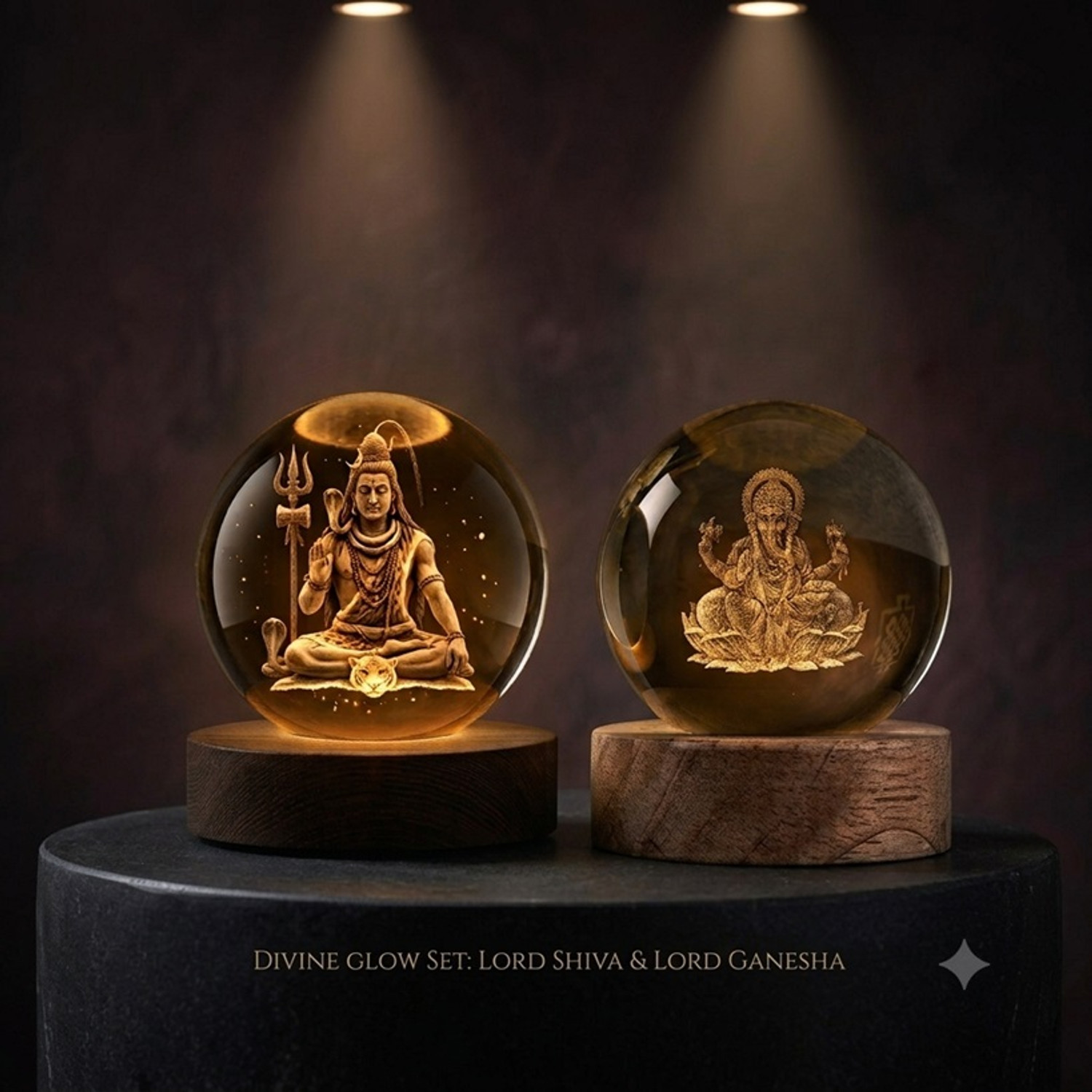 Image of PAYSTORE 3D Shiva Ganesha LED Crystal Ball Night Lamp Set Decorative Showpiece - 8 cm