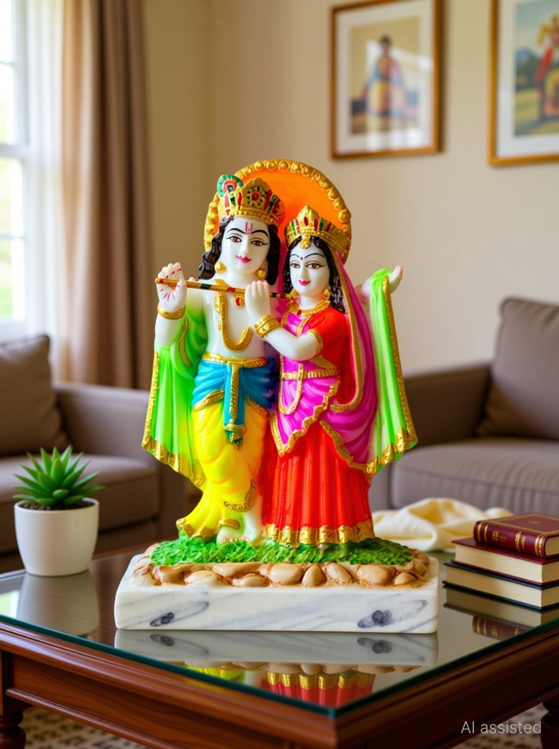 Image of krishnagallery1 Lord Radha Krishna statue Murti Marble Finish , Radha Krishan Statue Decorative Showpiece - 22 cm