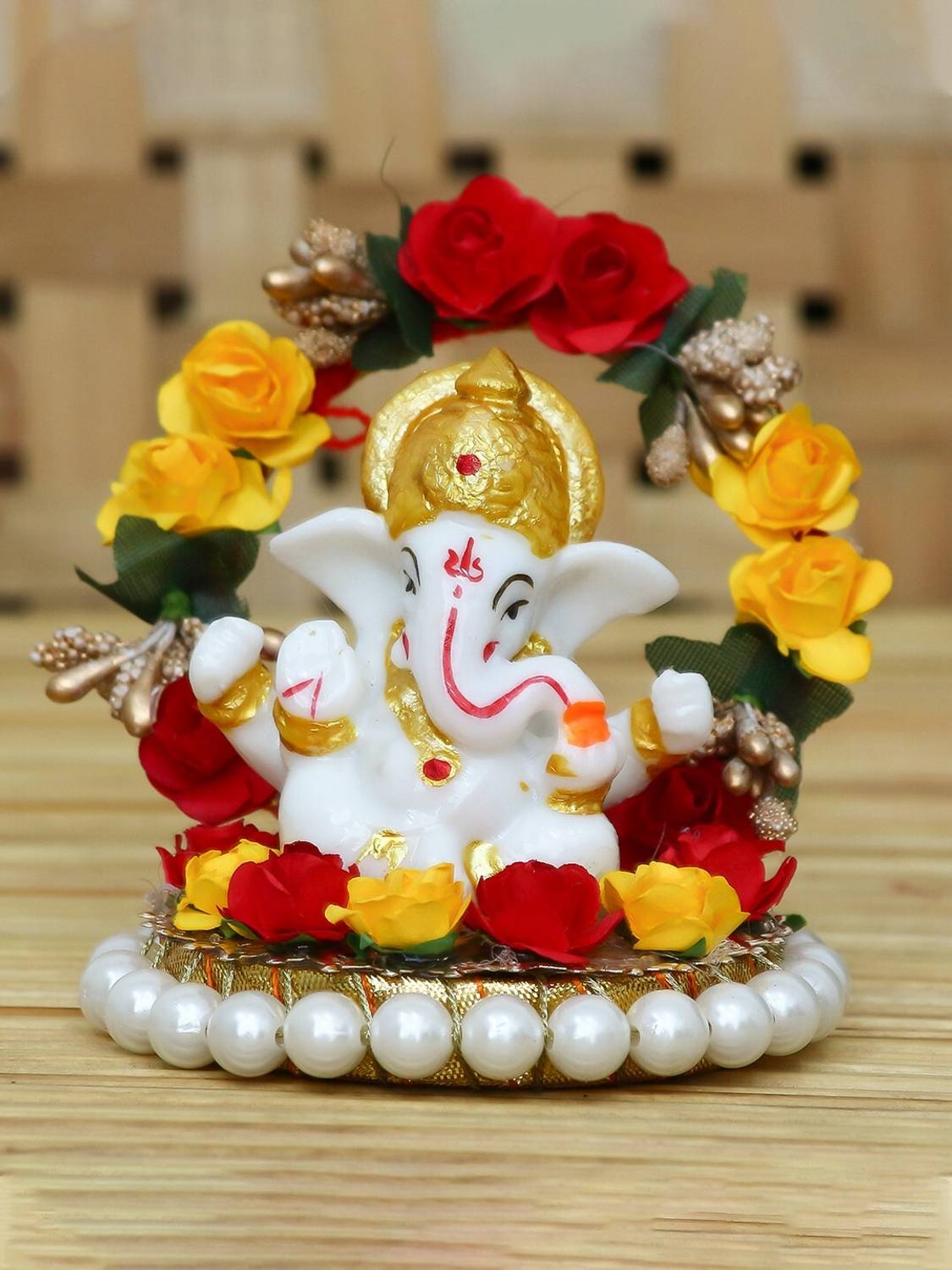 Artisyn Lord Ganesha Idol on Decorative Handcrafted Plate for Home and Car Decorative Showpiece - 9 cm