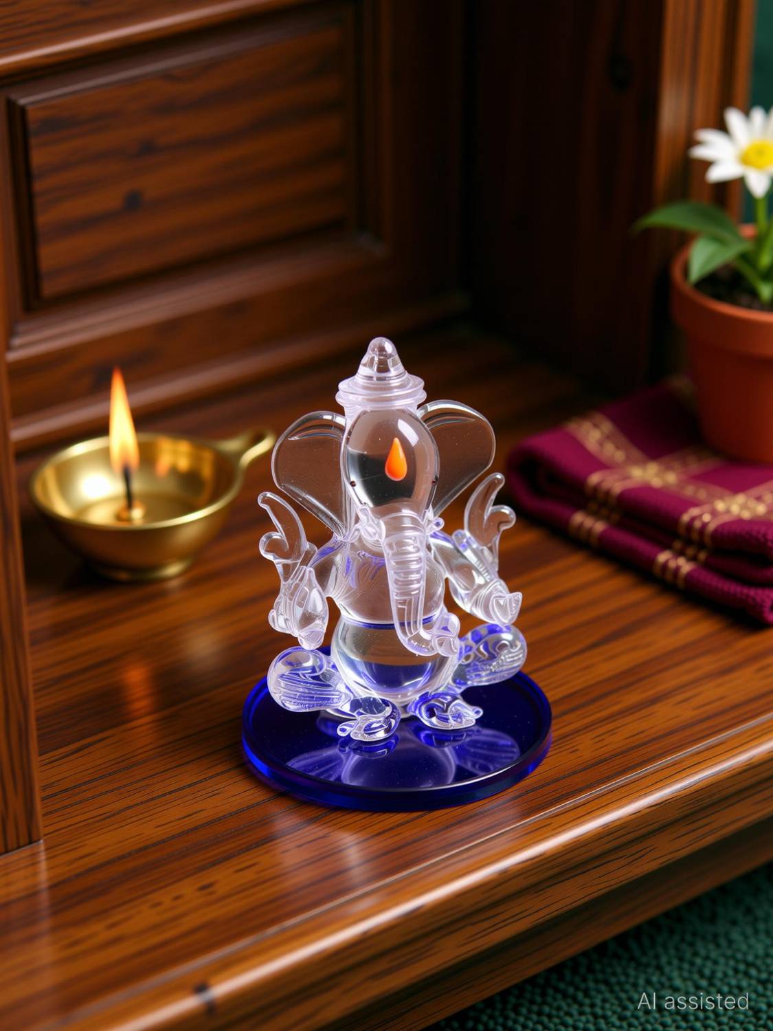 MINIDECOR Glass Handicraft Lord Ganesha Idols & Figurine Decorative Showpiece - 7.5 cm