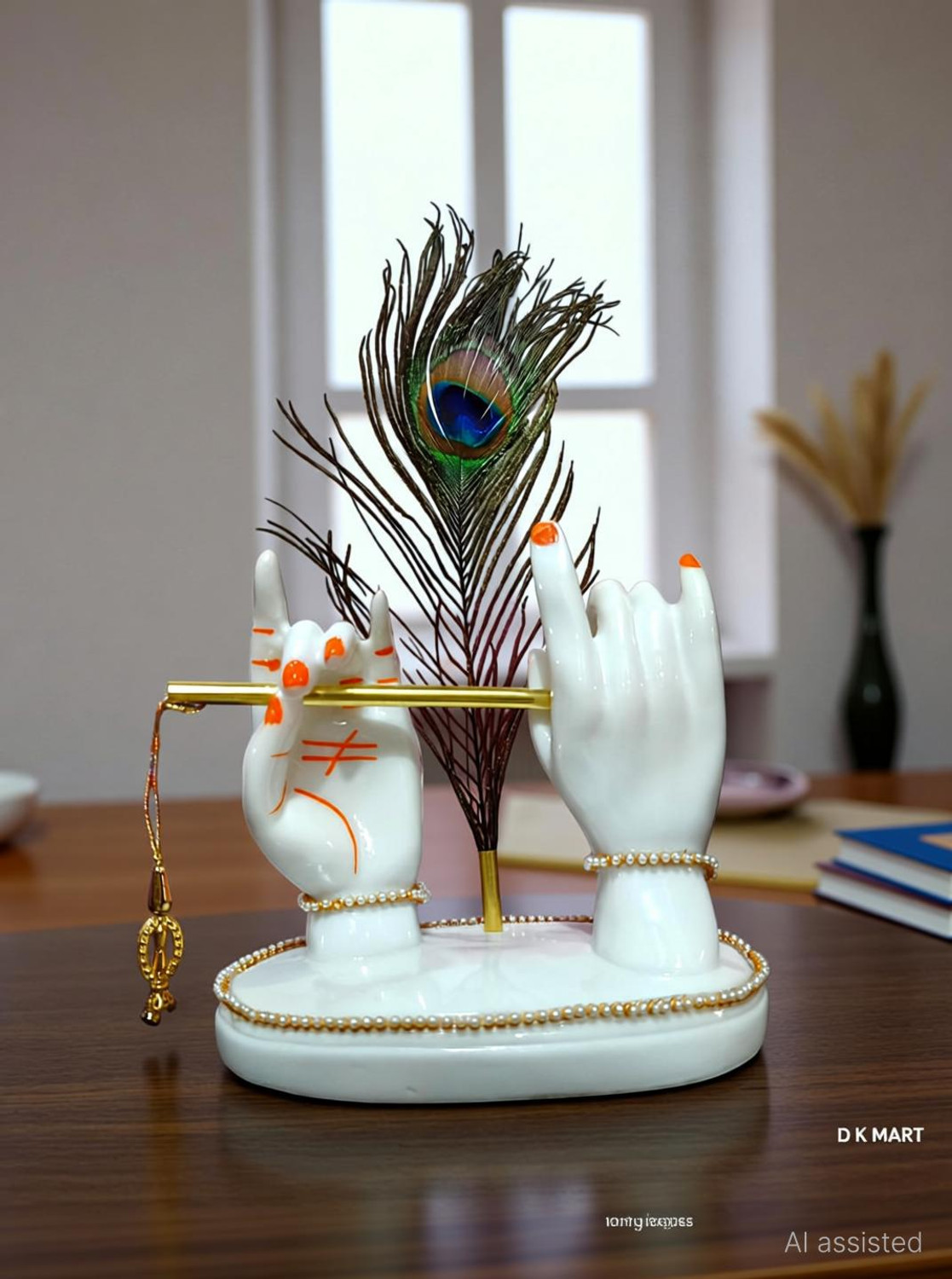 Image of D K MART Lord Krishna Divine Hand Idol Flute for Pooja Room | Living Room | Office | Gift Decorative Showpiece - 18 cm