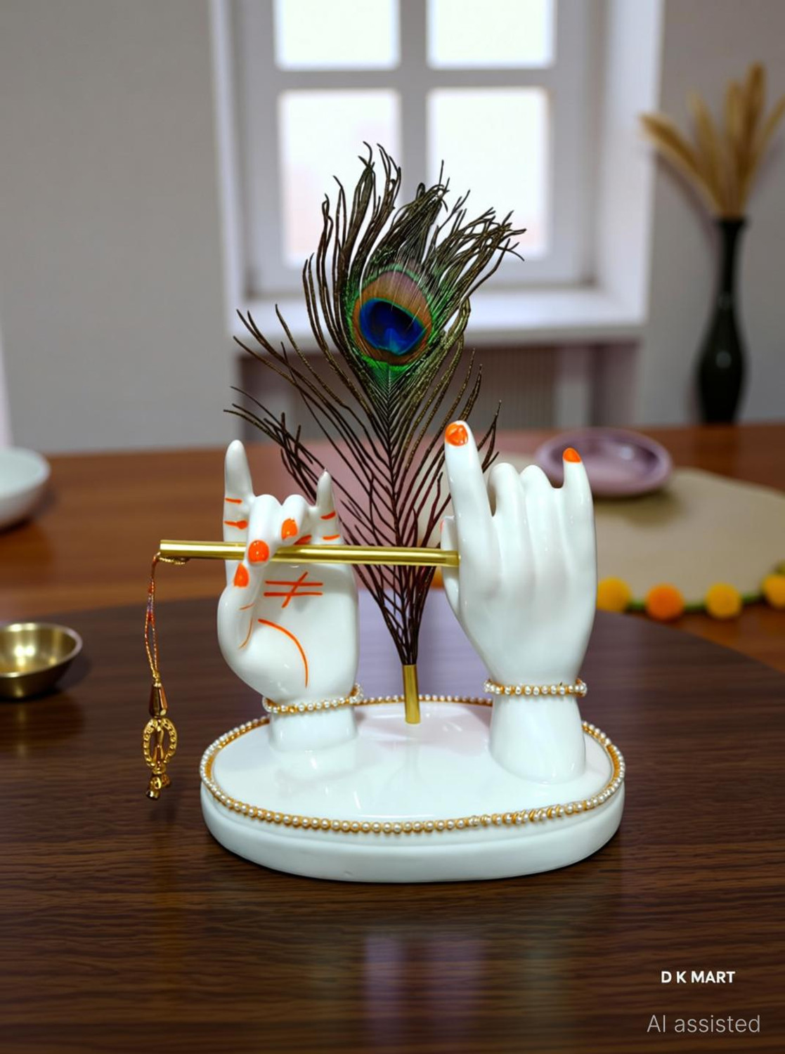 Image of D K MART Lord Krishna Divine Hand Idol Flute for Pooja Room | Living Room | Office | Gift Decorative Showpiece - 18 cm