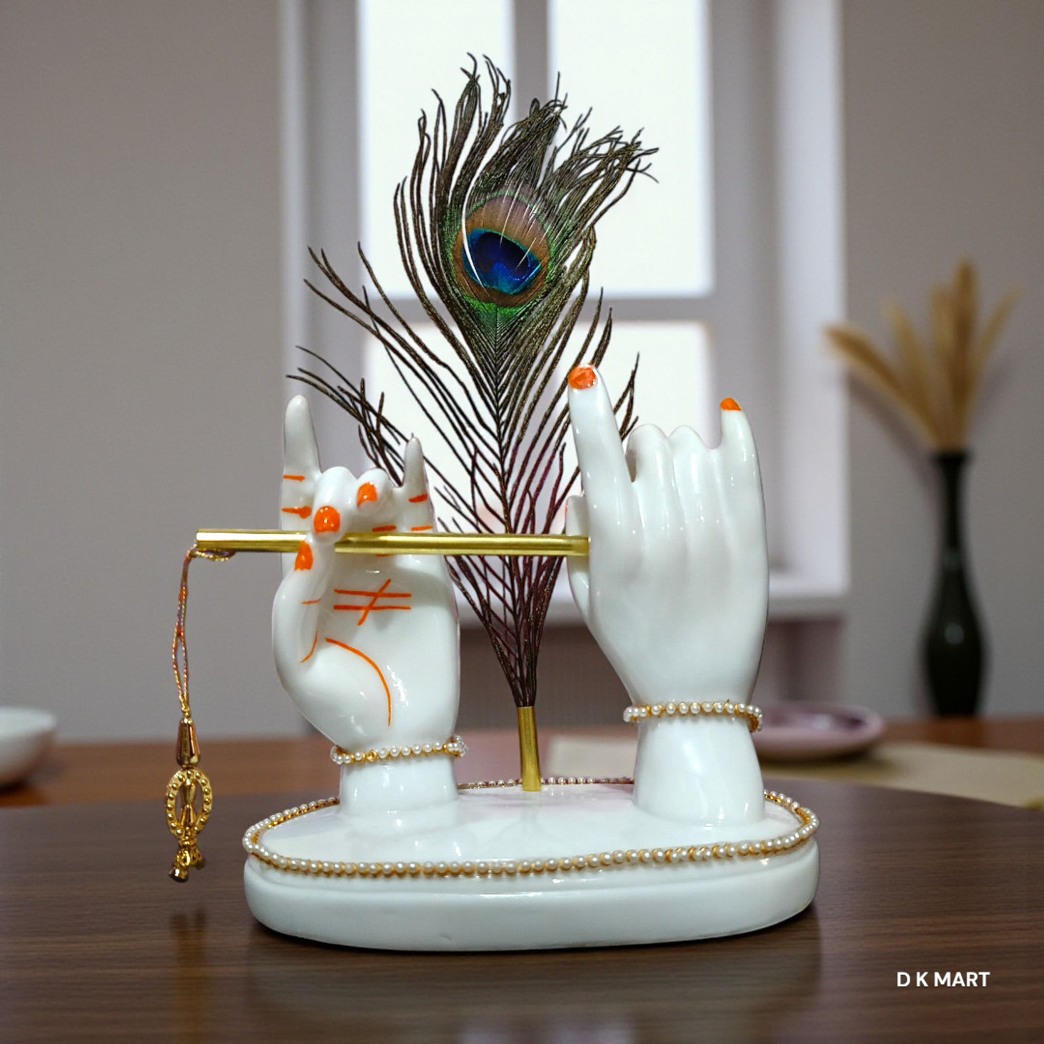 Image of D K MART Lord Krishna Divine Hand Idol Flute for Pooja Room | Living Room | Office | Gift Decorative Showpiece - 18 cm