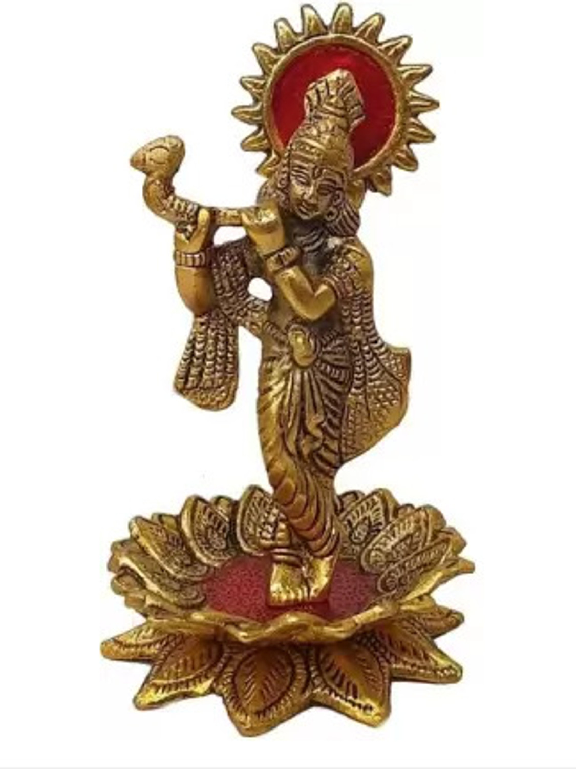 Image of Chandra Art Collection Lord Krishna Metal Statue, Krishna Murti Playing Flute Decorative Showpiece - 20 cm