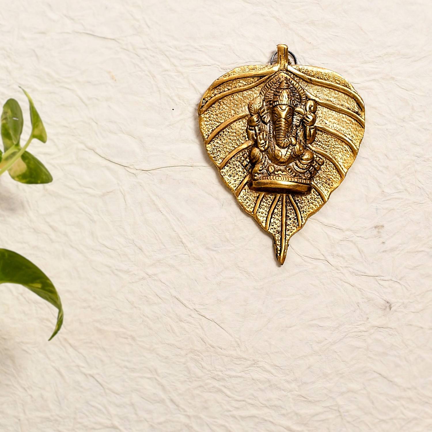 Ascension Leaf Idol Patta Ganesh Ganpati Statue Decorative Wall Hanging Showpiece Figurine Decorative Showpiece  -  13 cm