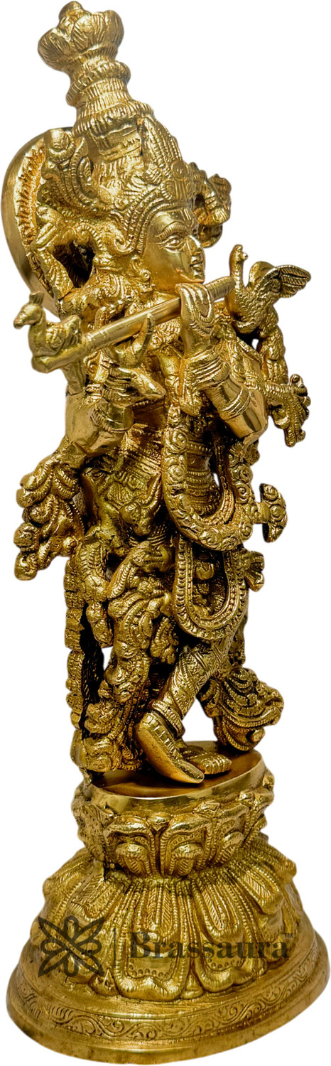 Image of BrassAura lord Murli Manohar Krishna Brass Statue Murti 4.7 Kg Decorative Showpiece - 38.1 cm