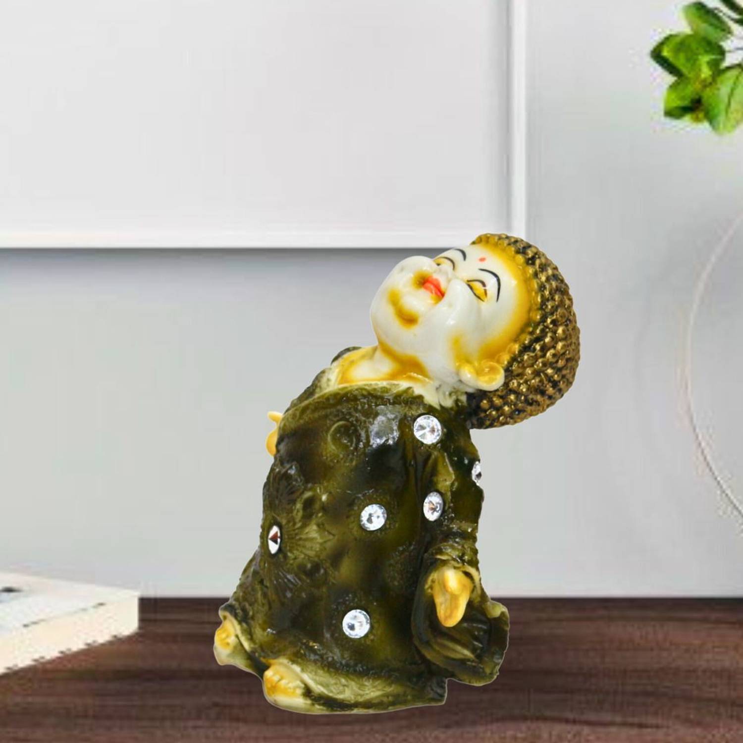 Beckonventure Handcrafted Meditating Baby Monk laughing Buddha Statue For Home Decor & Office Decorative Showpiece  -  17 cm