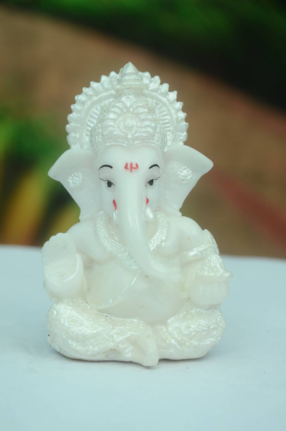Vindhya Shakti marble dust idol of ganesha Decorative Showpiece - 5 cm