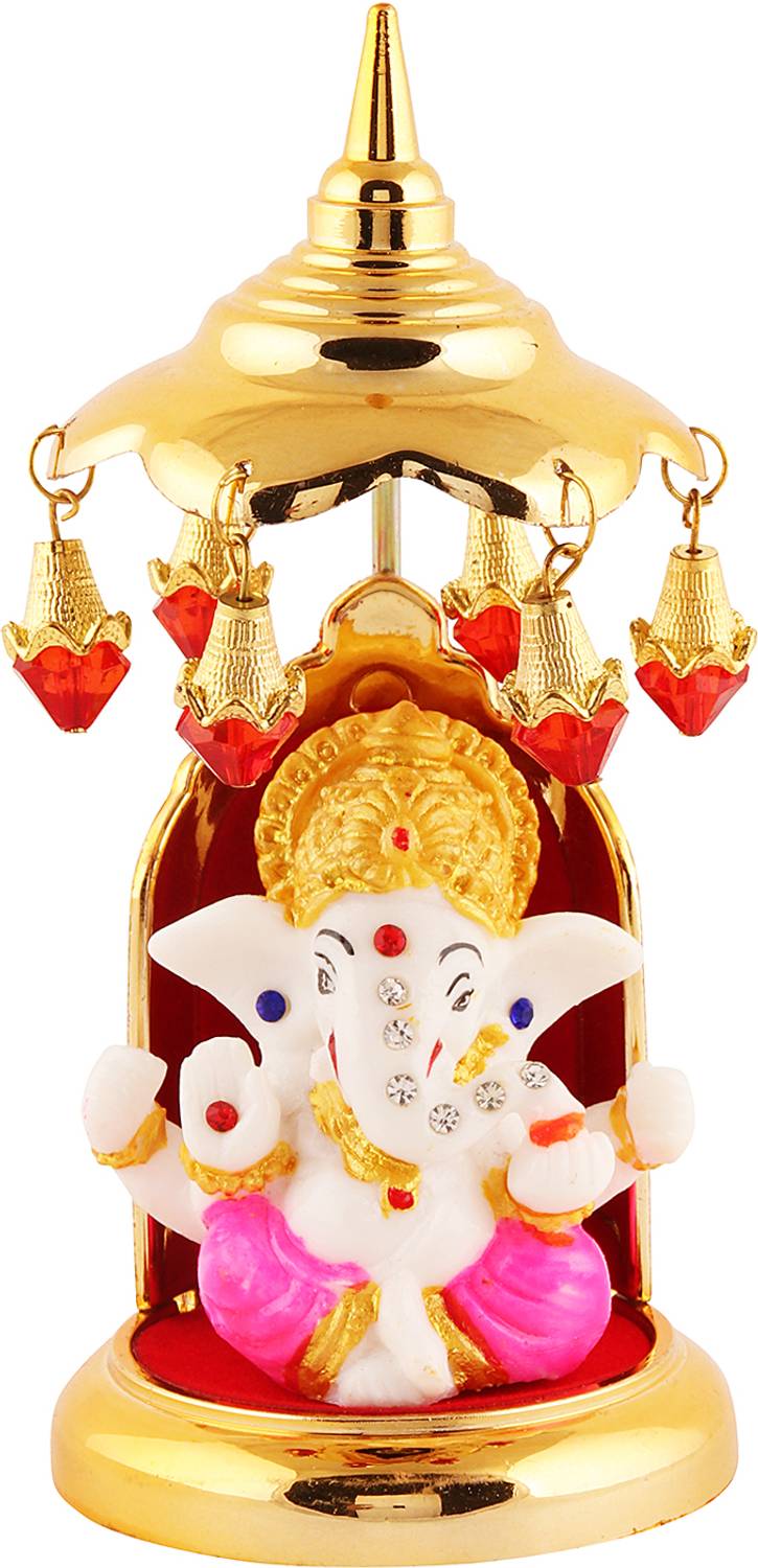 jagriti enterprise Marble Ganesh Ji Idol Statue for Car Dashboard with Umbrella DecorativeShowpiece Decorative Showpiece - 15 cm