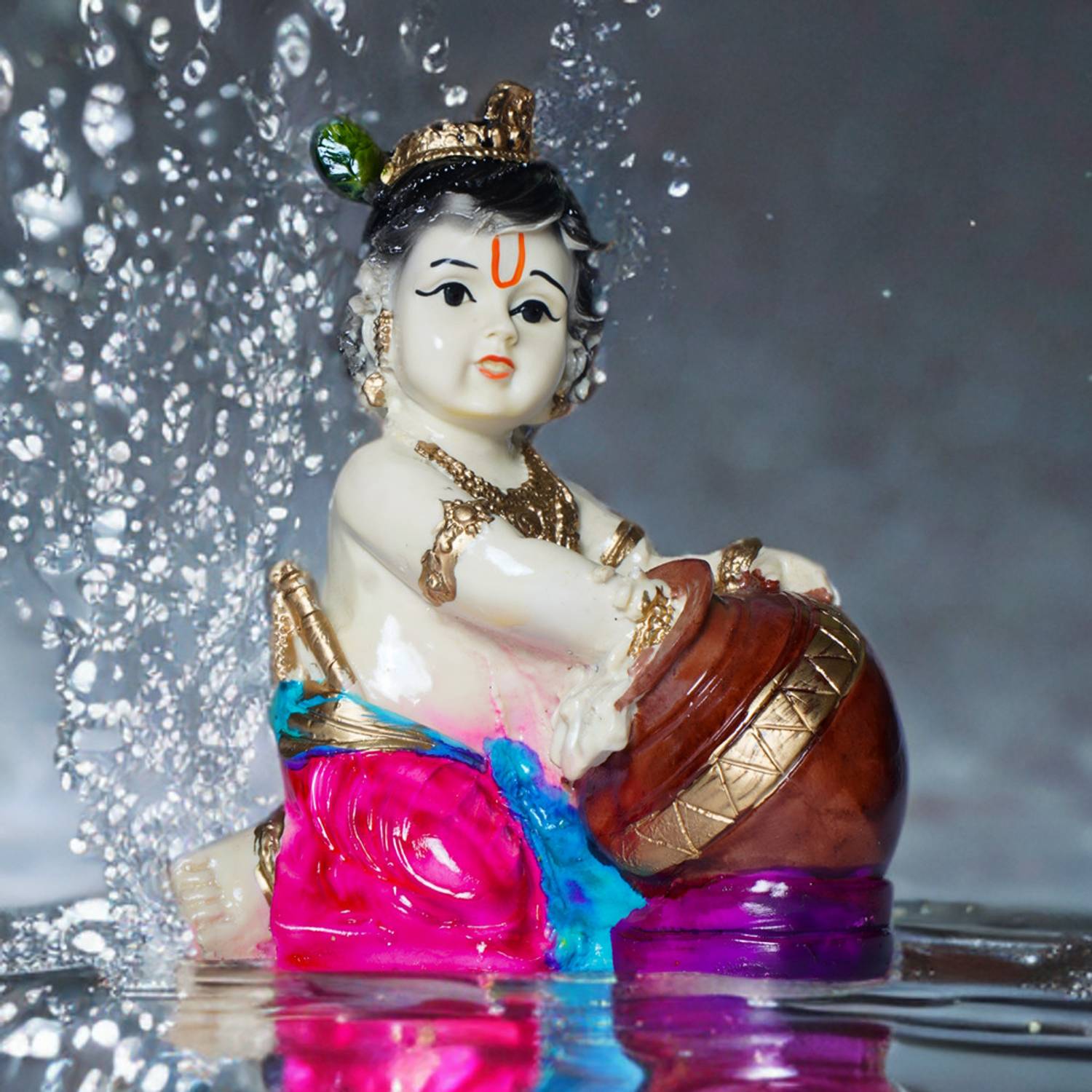 Vinayak Murti Lord Krishna Bal Gopal Idol, Murti for Gift, Krishan Ji for Car Dashboard Decorative Showpiece - 14.7 cm