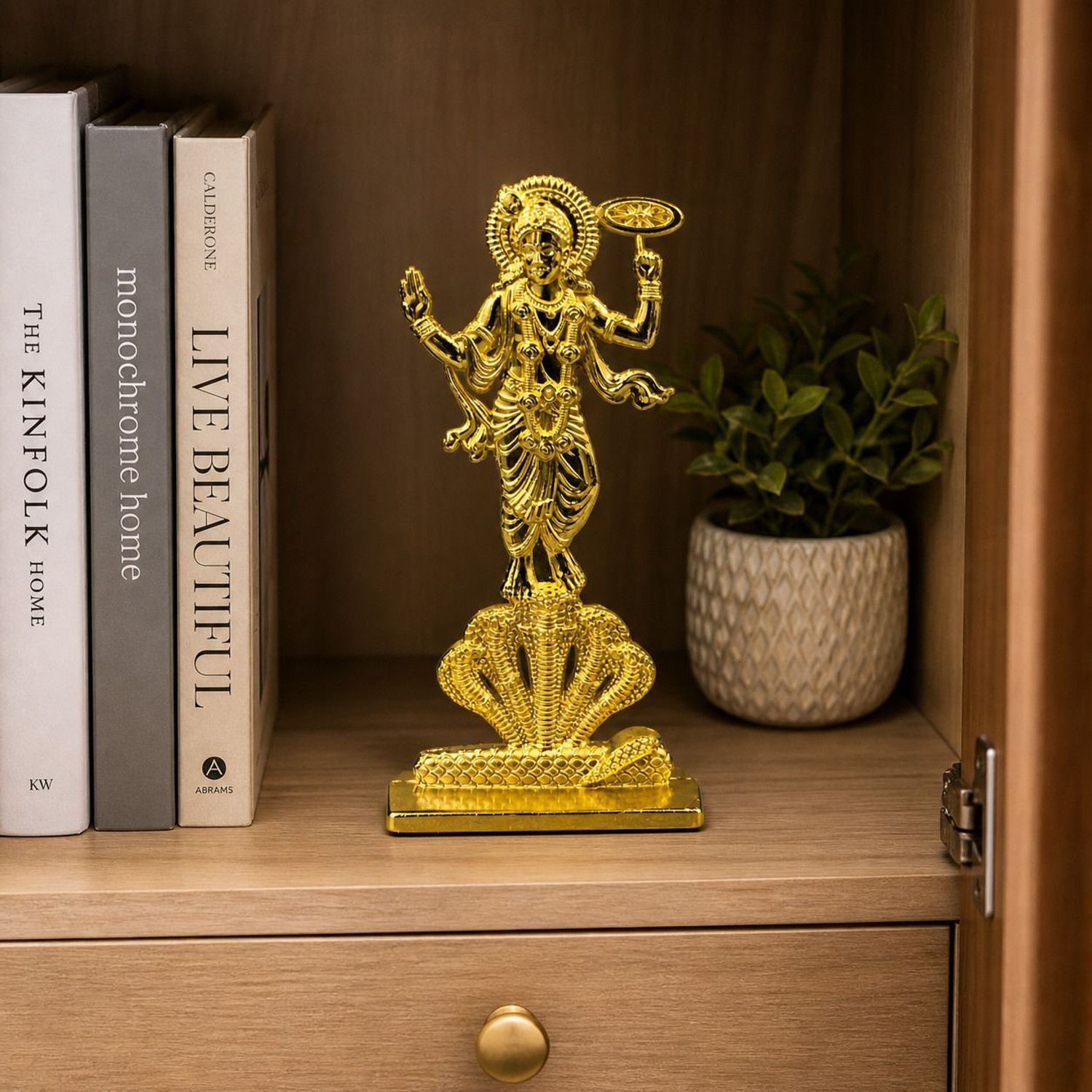 Image of P. R. PRINTS Golden Lord Vishnu Idol with Sheshnag for Car Dashboard, Home Temple & Office Decorative Showpiece - 10 cm
