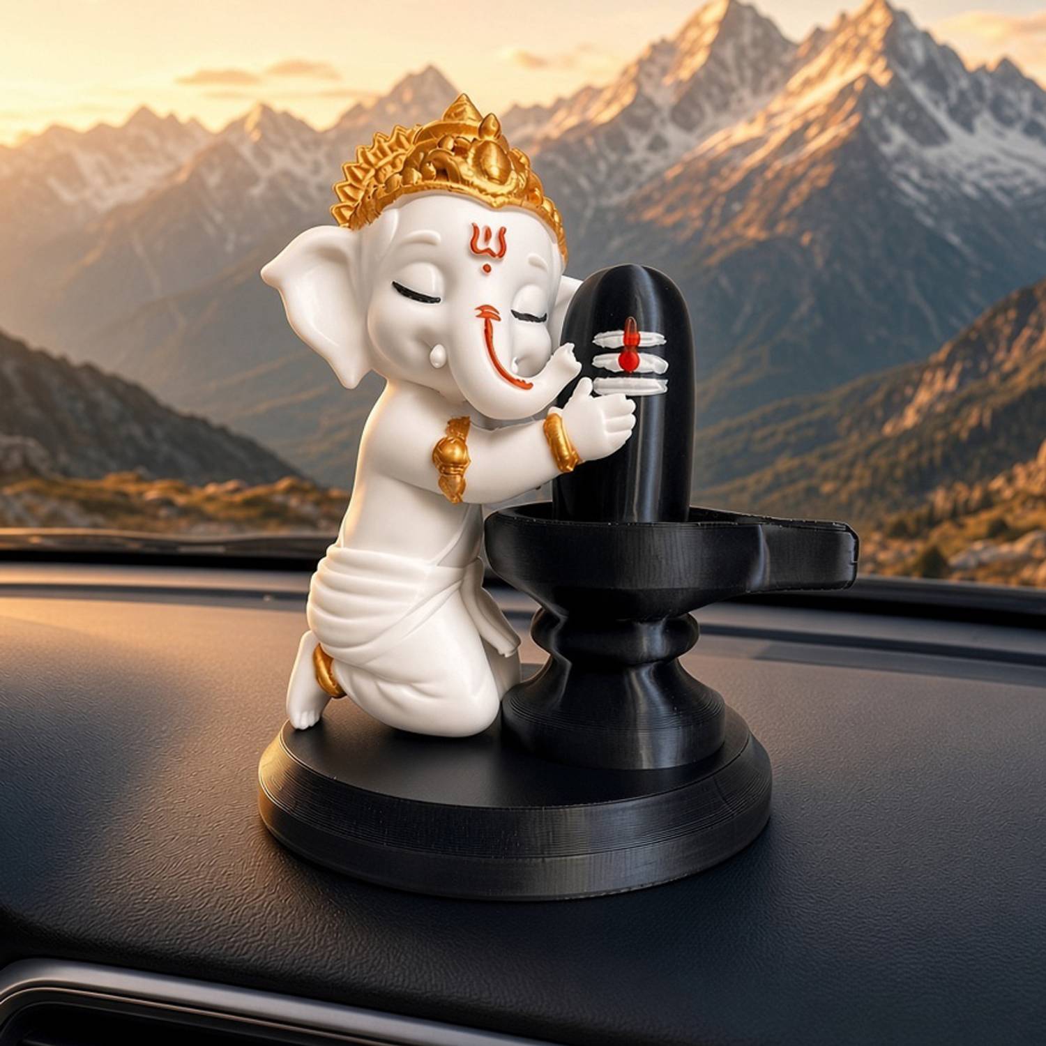 MIDNIGHT ART Lord Ganesha and Shivling Idol Combo for Car Dashboard and Home Decor Decorative Showpiece - 9 cm