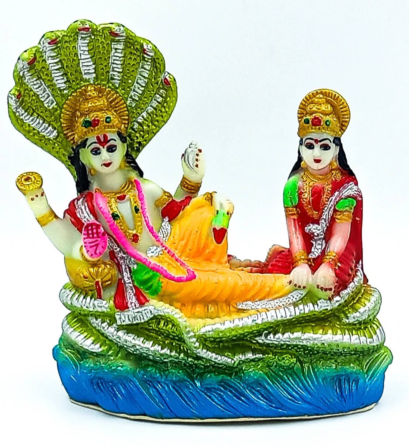 ATUT Vishnu Laxmi Idol on Sheshnag 16 cm | Unbreakable Multi-Color Puja Murti Decorative Showpiece - 17 cm