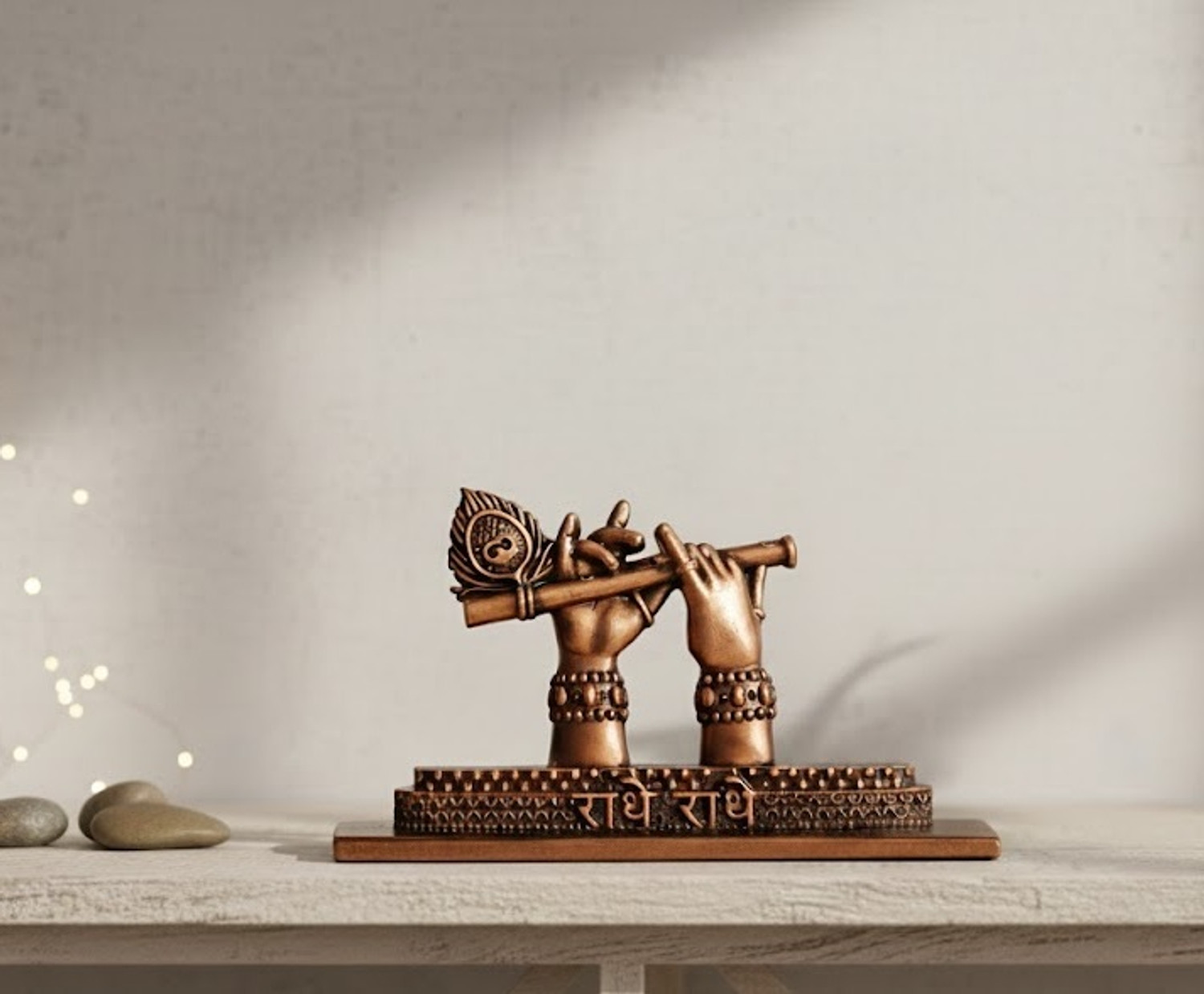 Image of Uniqon Radhey Radhey Krishna Hands Flute /Bansuri Morpankh Statue /Murti Figurines Stand Decorative Showpiece - 6 cm