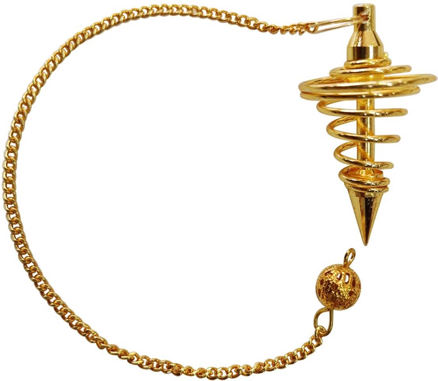 9dzine Golden Spiral Stone Dowsing Point Pendulum with Chain Beads for Reiki Healing Decorative Showpiece - 5 cm