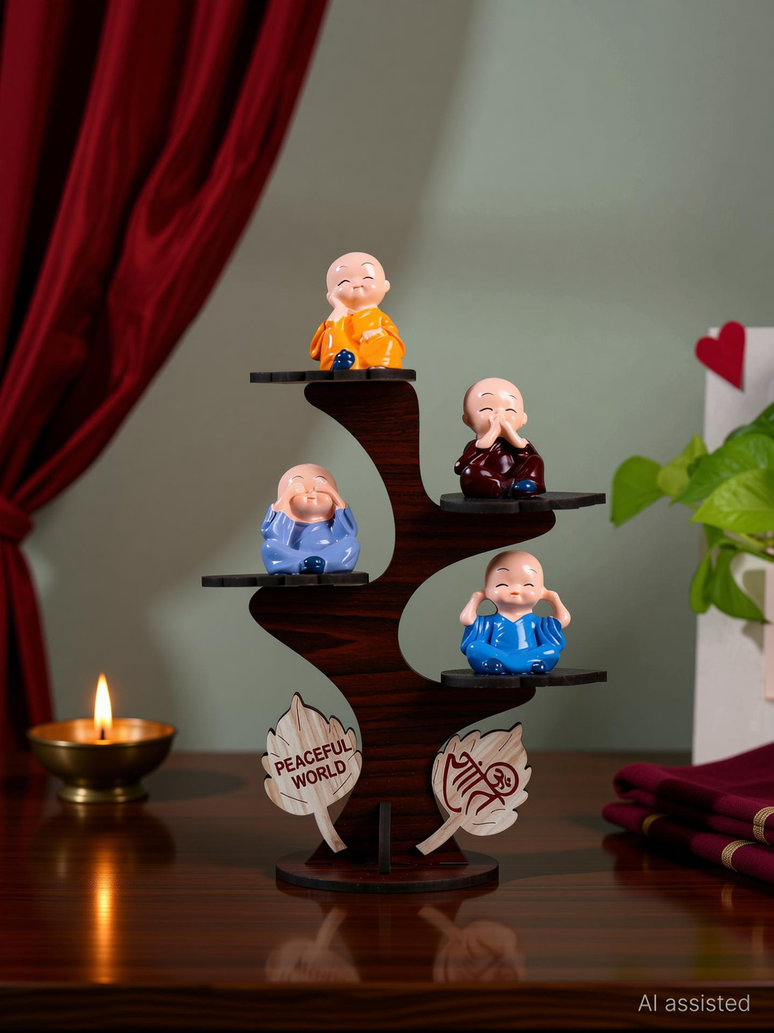 Image of Floweraura Set of 4 Buddha Monk Figurines With Stand For Home & Office Decor Decorative Showpiece - 20 cm