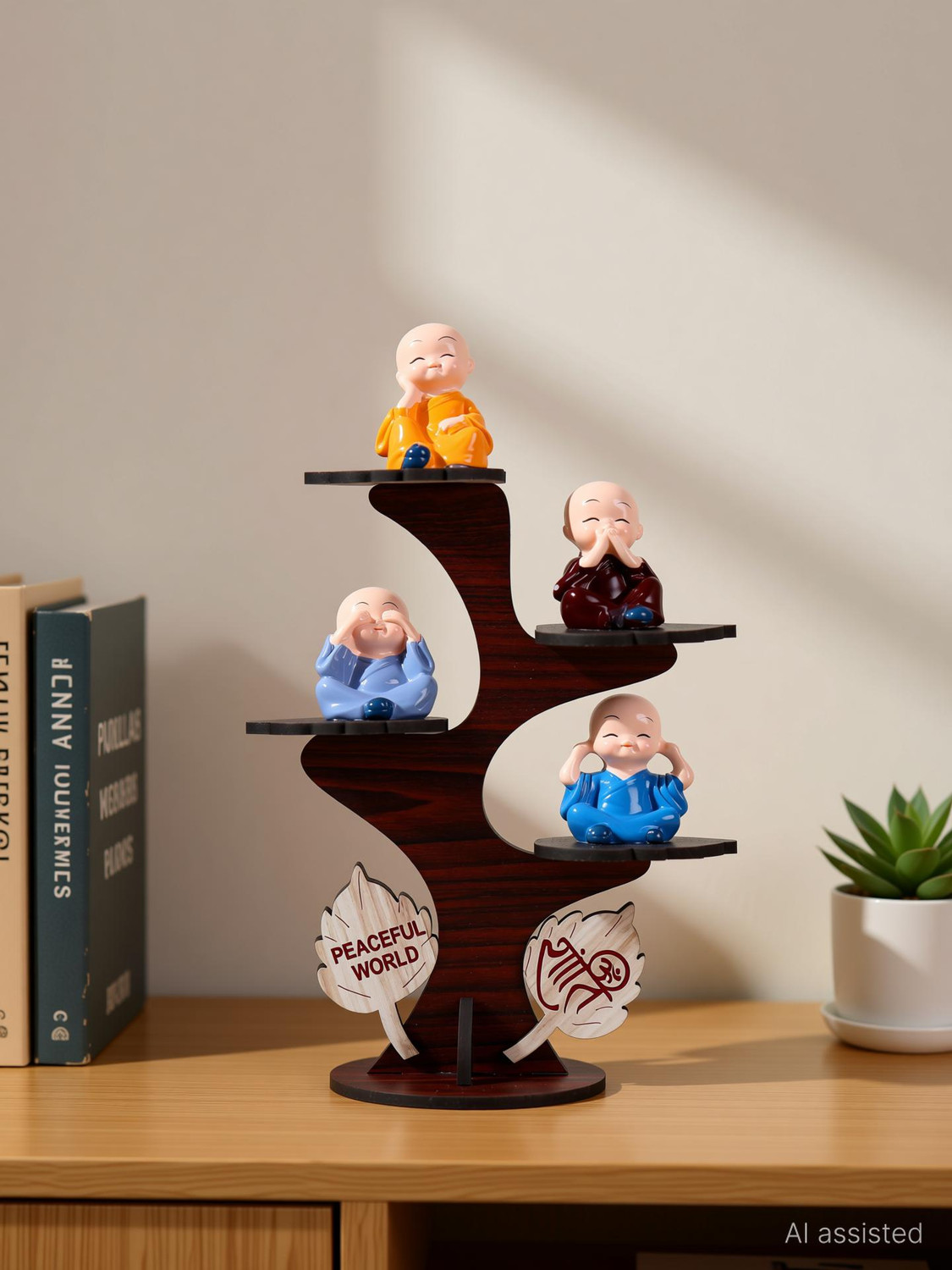 Image of Floweraura Set of 4 Buddha Monk Figurines With Stand For Home & Office Decor Decorative Showpiece - 20 cm
