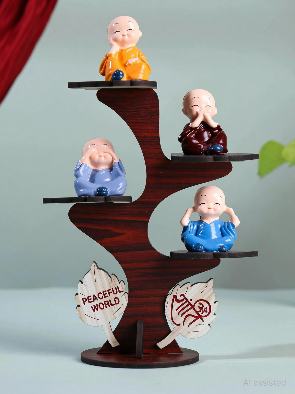 Image of Floweraura Set of 4 Buddha Monk Figurines With Stand For Home & Office Decor Decorative Showpiece - 20 cm