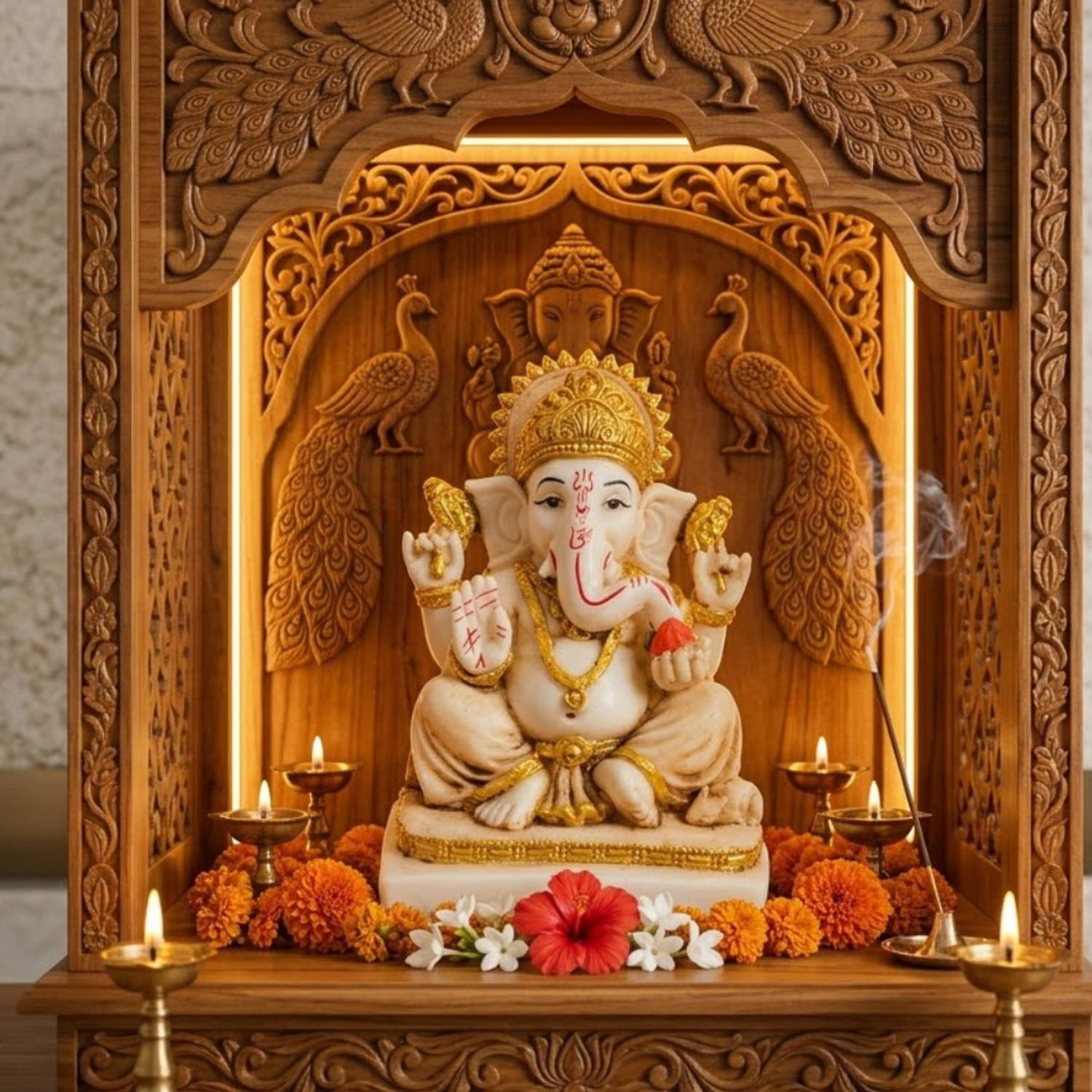 Astro Upaay (AU) Ganesh Bappa Murti Statue for Home Mandir Pooja Room Ganesh Festival Decorative Showpiece - 16 cm