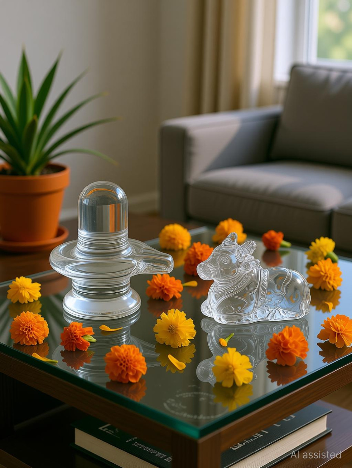 Image of Neash Enterprises Natural Crystal Sphatik Shivling with Nandi for Puja,Home Decor, Car Dashboard Decorative Showpiece - 5 cm