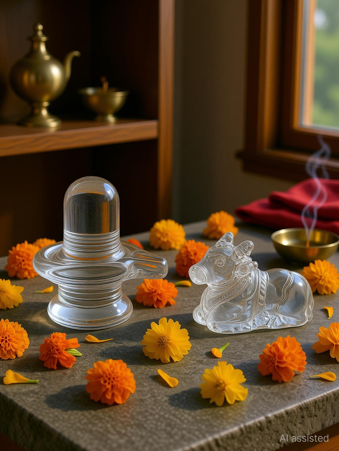 Image of Neash Enterprises Natural Crystal Sphatik Shivling with Nandi for Puja,Home Decor, Car Dashboard Decorative Showpiece - 5 cm