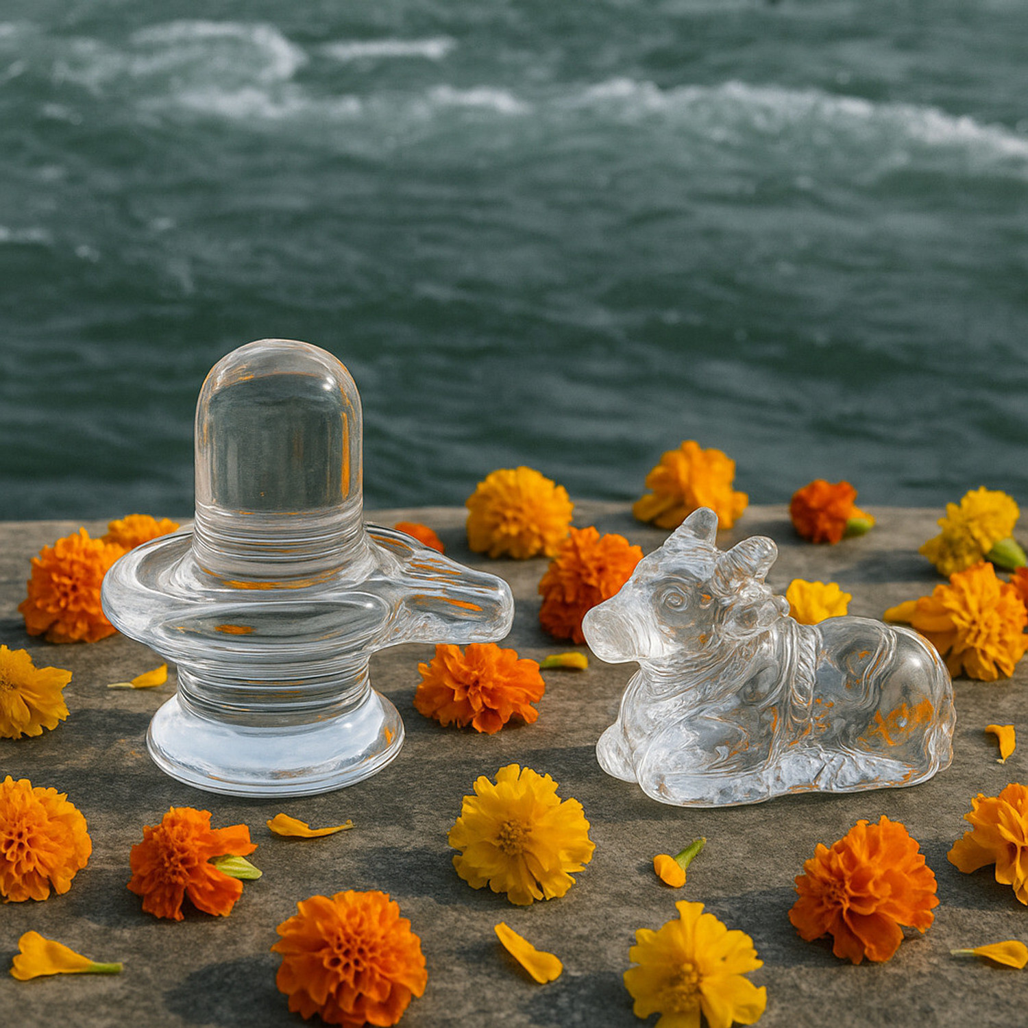 Image of Neash Enterprises Natural Crystal Sphatik Shivling with Nandi for Puja,Home Decor, Car Dashboard Decorative Showpiece - 5 cm