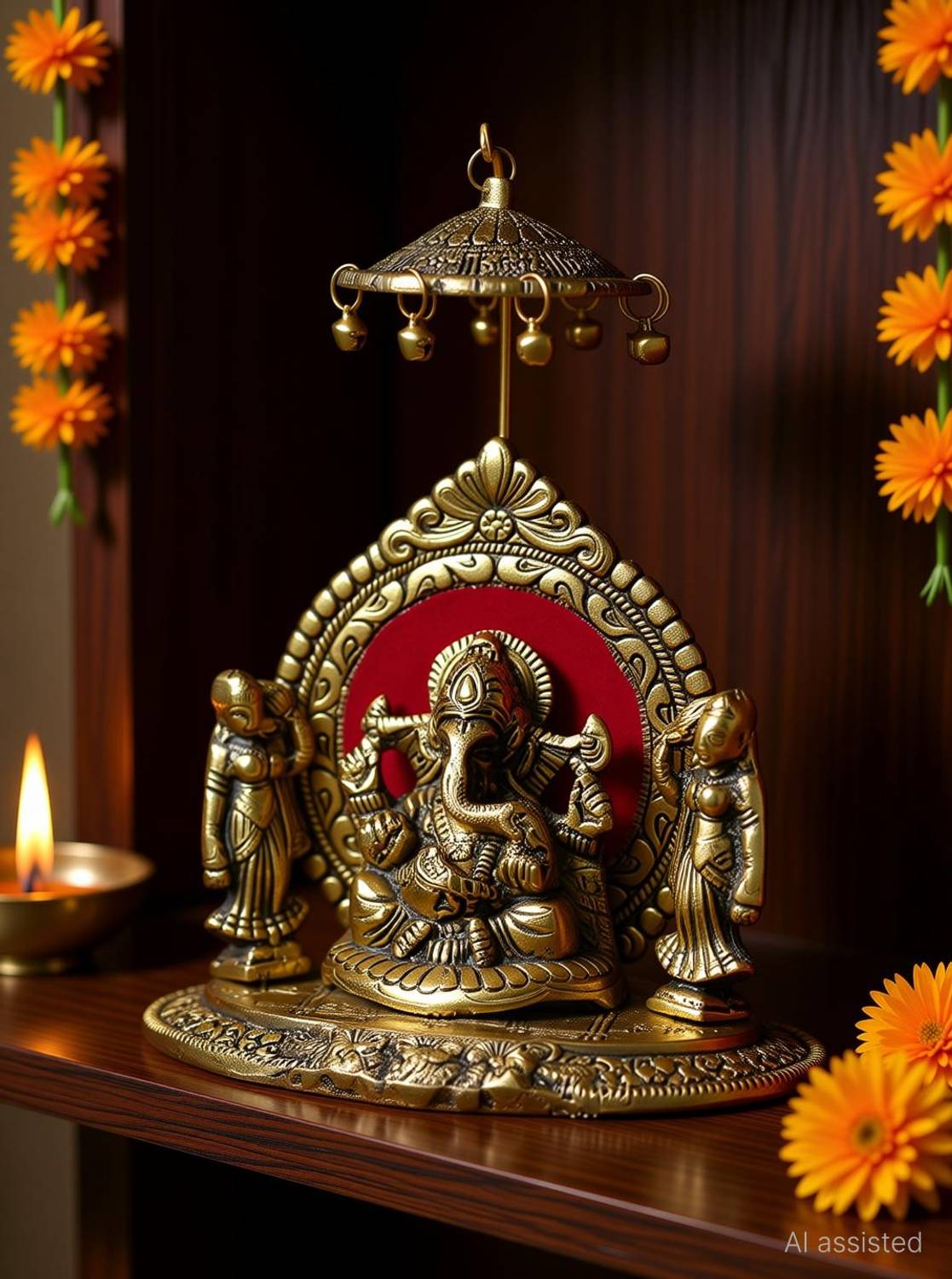 DreamKraft Riddhi Siddhi Ganesh Showpiece Metal Showpiece Idol For House Warming Gift & Home Decor Decorative Showpiece - 20 cm