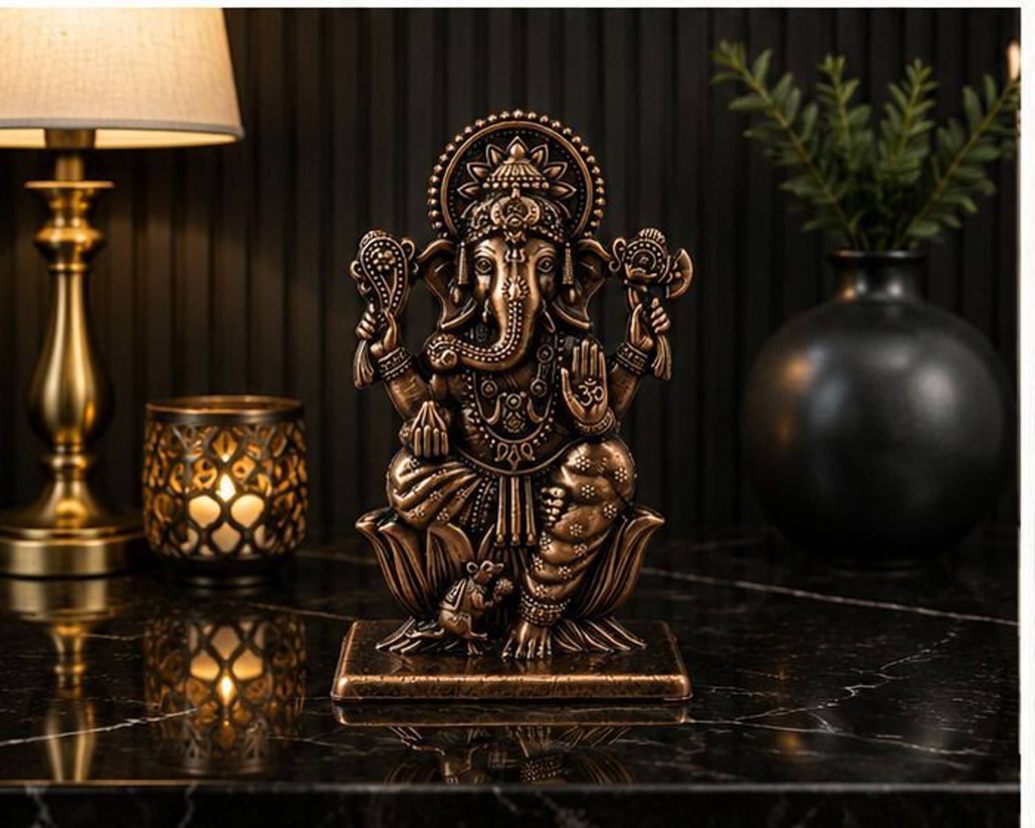Agarwalproduct Copper Finish Lord Ganesha Idol for Home Decor & Office Desk Decorative Showpiece  -  10 cm