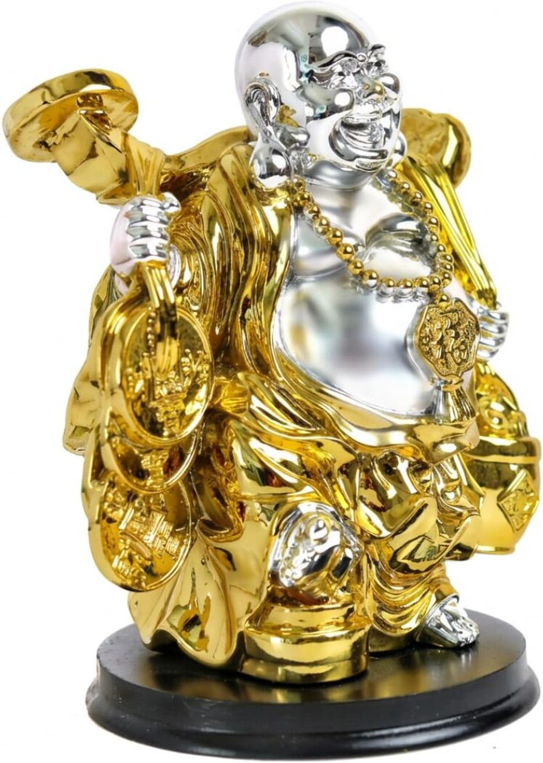 Image of The Spiritual Living 7-Inch Dual-Tone Gold & Silver Laughing Buddha Statue with Coin & Wealth Pot | Decorative Showpiece - 17.8 cm