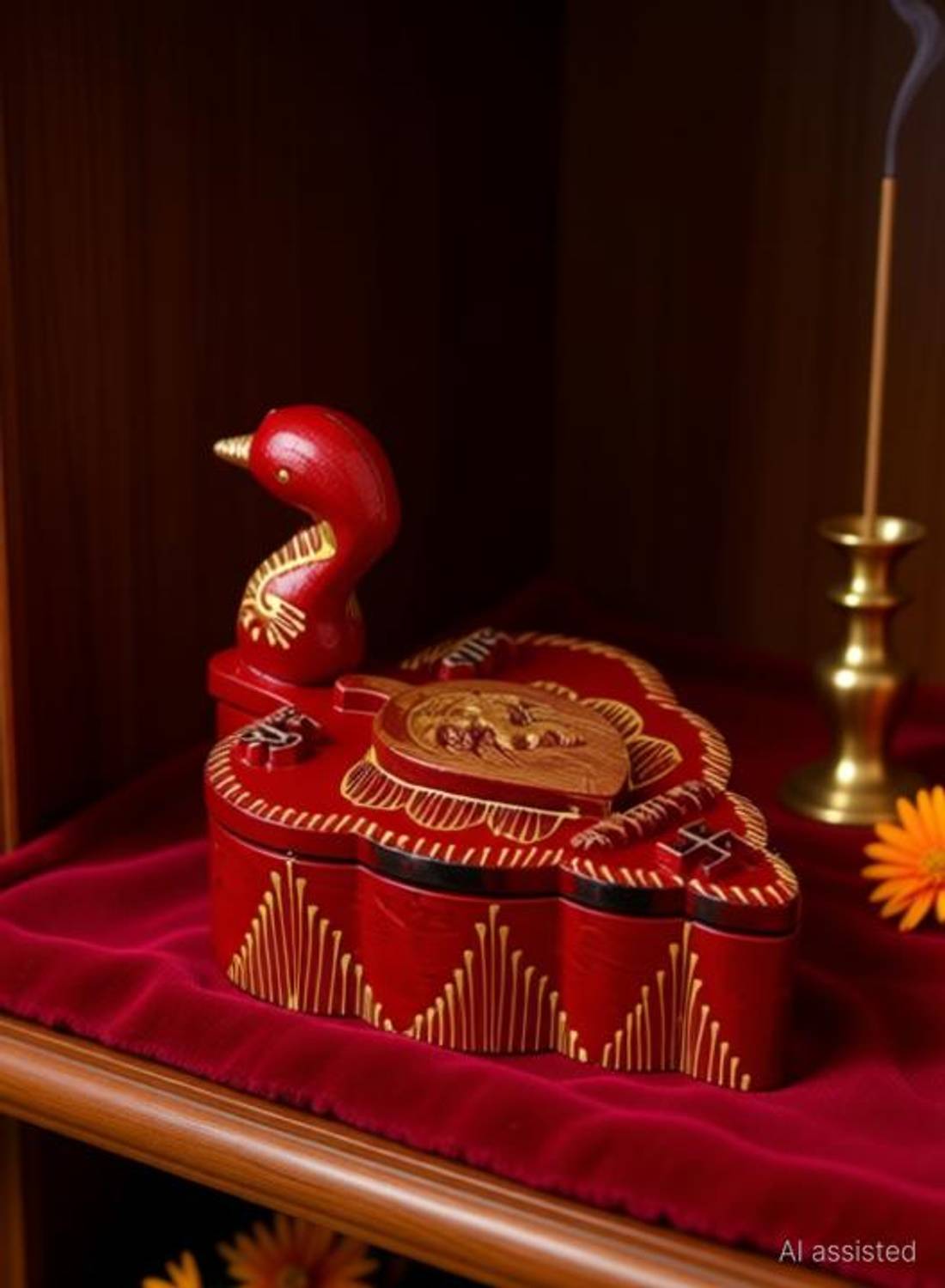 Aaina creations Chopra Wooden Decorative Sindoor Dibbi All-Purpose Box with Meenakari Work Decorative Showpiece  -  9 cm