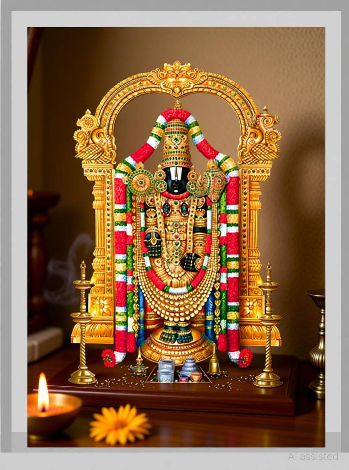 AUTOEASY Tirupati Balaji idol for Car Dashboard Home Pooja Office Study Table Decoration Decorative Showpiece  -  9 cm