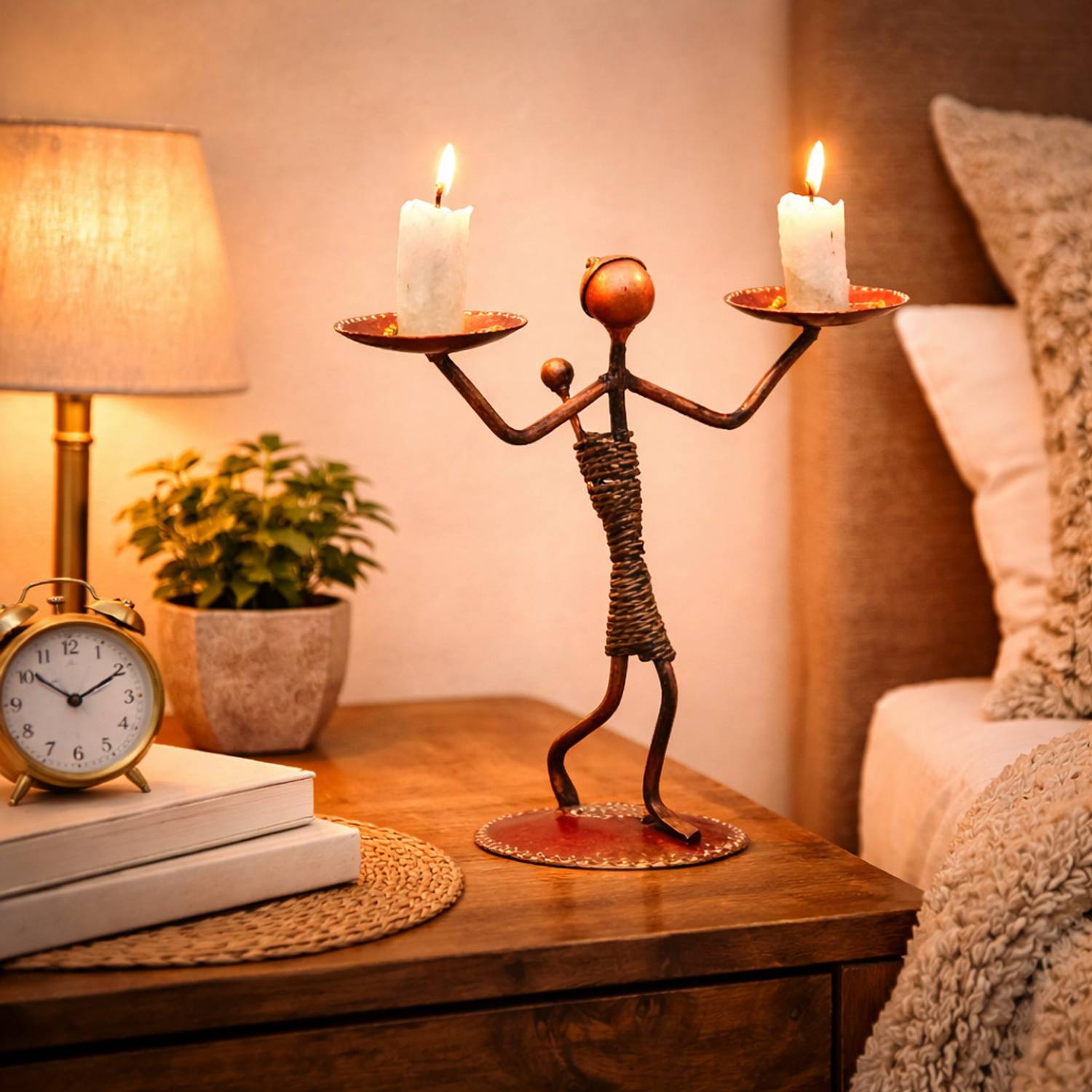 BOSCO Handicrafted Lady Baby Double Tea Light Holder Decorative Showpiece - 25 cm