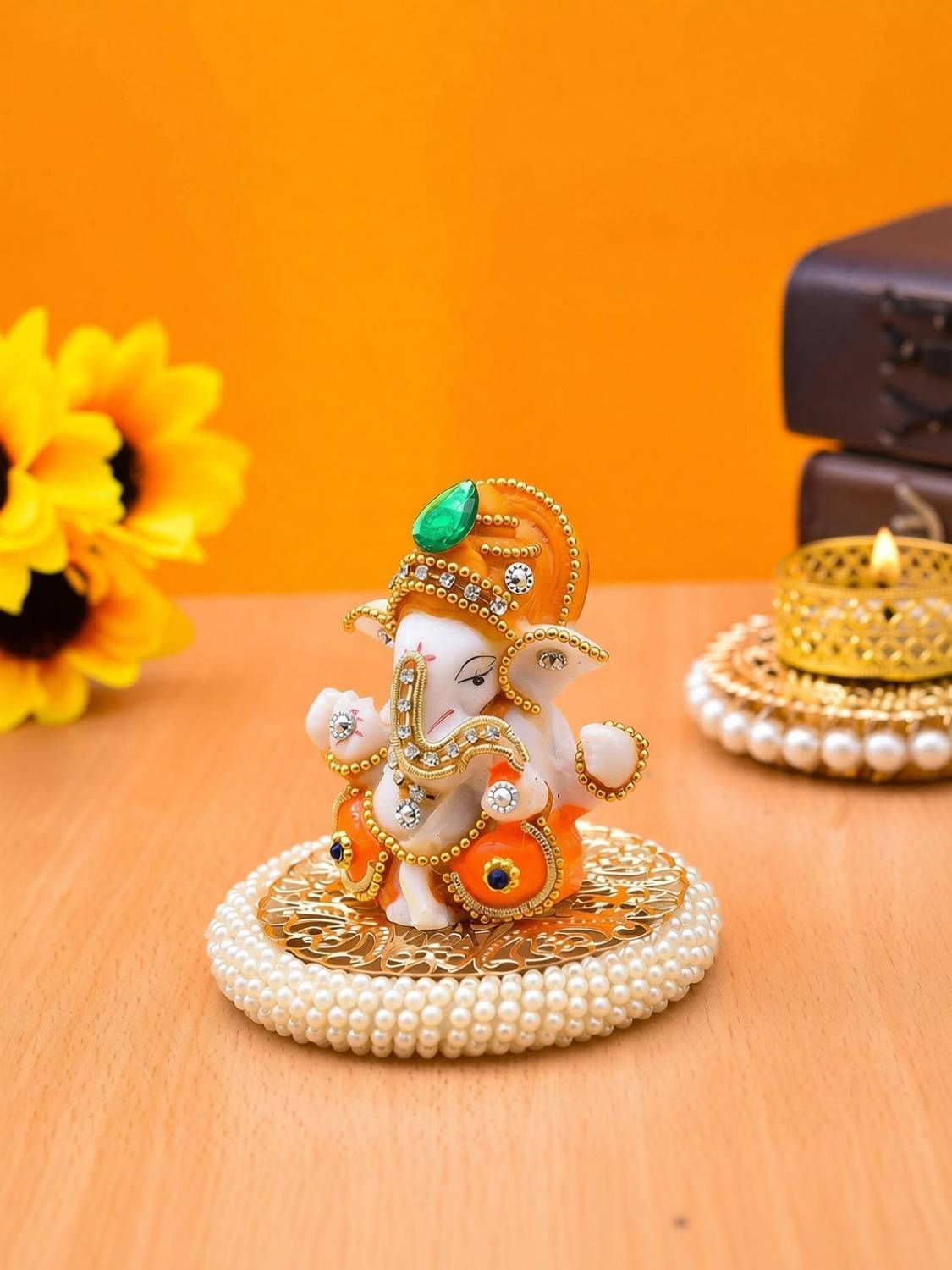 UniqueArt Lord Ganesha Idol Figurine Showpiece Hindu Polyresin Car Dashboard Decorative Showpiece - 8.75 cm