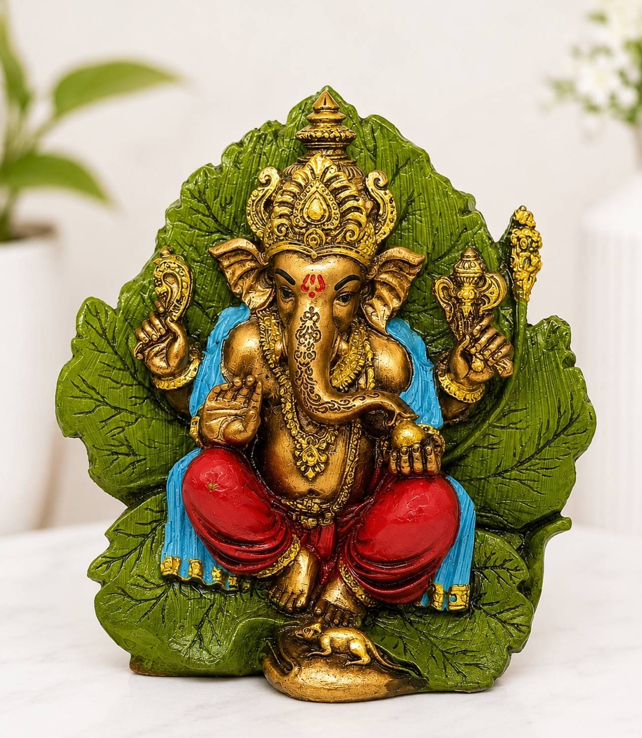 DIVYAM COLLECTION Premium Gold Plated Patta Ganesh Statue | Pooja Room & Gift Decorative Showpiece - 16 cm